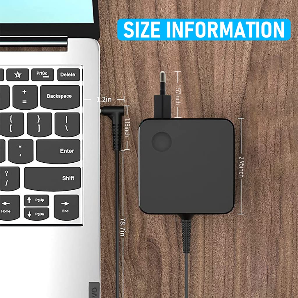 ZORBES 65W Laptop Charger for IdeaPad 65W 45W AC Adapter for Lenovo Laptop Series 1.8m Charging Cable Safe Charging
