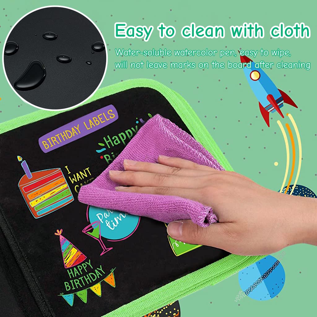 PATPAT Erasable Doodle Drawing Books, 14 Pages Reusable Drawing Pads with 12 Water-Soluble Chalk Markers for Children, Preschool Art Toy, Portable Writing Painting Gift Set for Boys and Girls