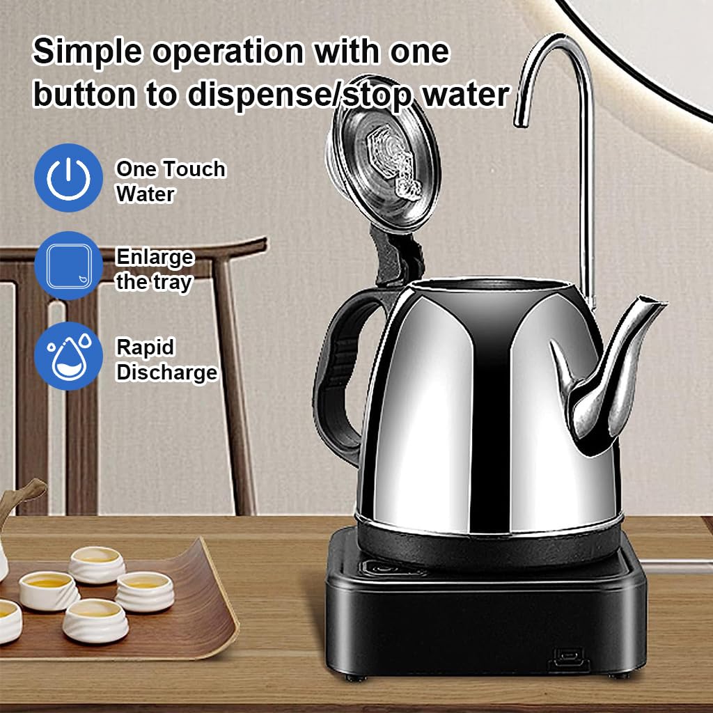 HASTHIP Water Dispenser for 20 Litre Bottle, Electric Water Bottle Dispenser Water Can Dispenser for 5 Gallon Desktop Water Bottle Pump with Tray, Rechargeable Water Pump Dispenser for Camping Kitchen Office