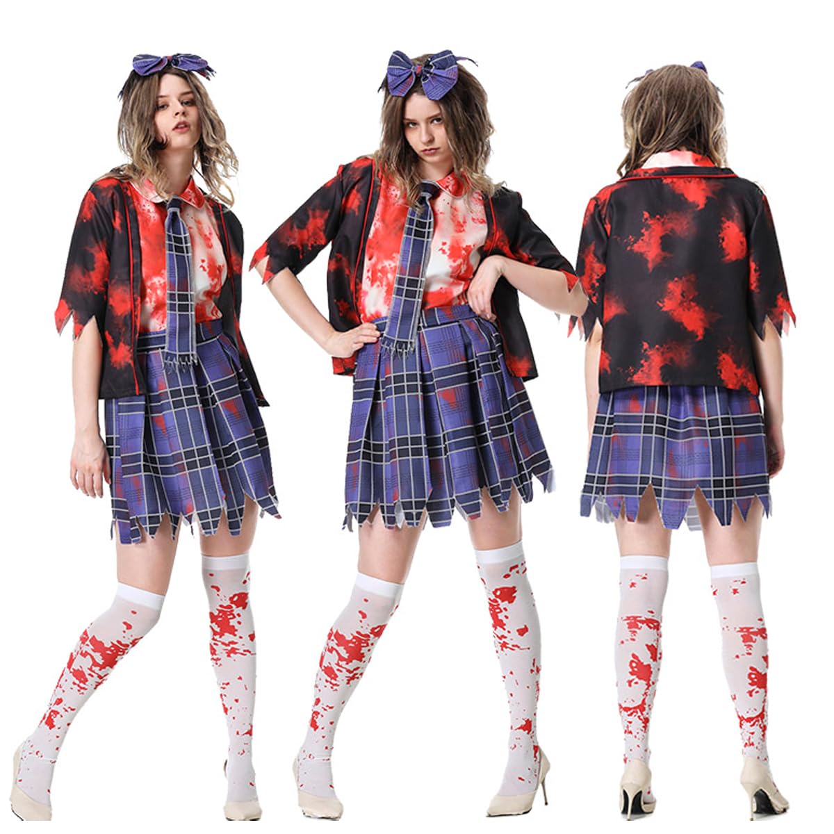PALAY 2 Pairs Halloween Stockings Blood Stained Thigh High Socks Zombie Decoration Halloween Costume for Girls Women Cosplay Party Vivid Horror Pranks Socks