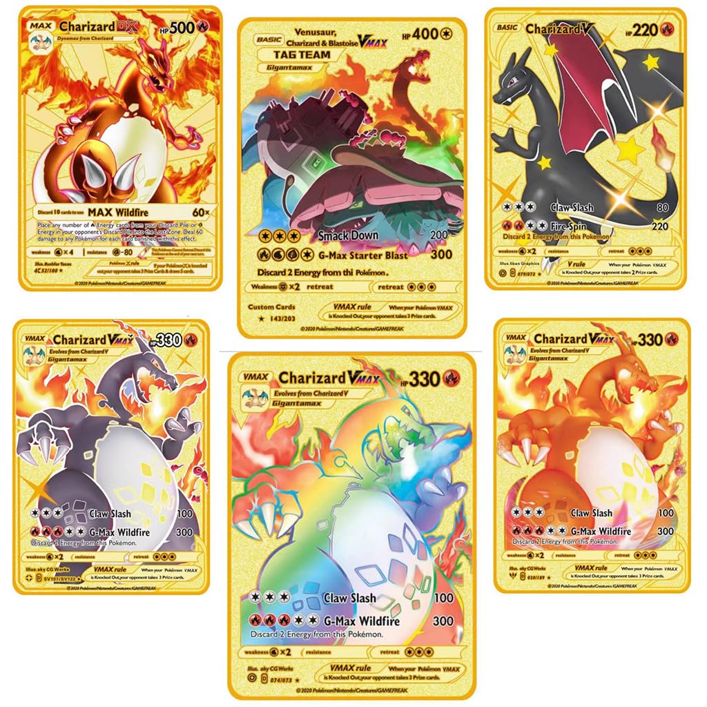 PATPAT Poke-mon Cards 110 Pcs Poke-mon Golden Cards Foil Game Card V Series Cards Vmax GX Rare Golden Cards and Common/Rare Mystery Cards with Box Poke-mon Toy Gifts for Boys Poke-mon Fans Unofficial