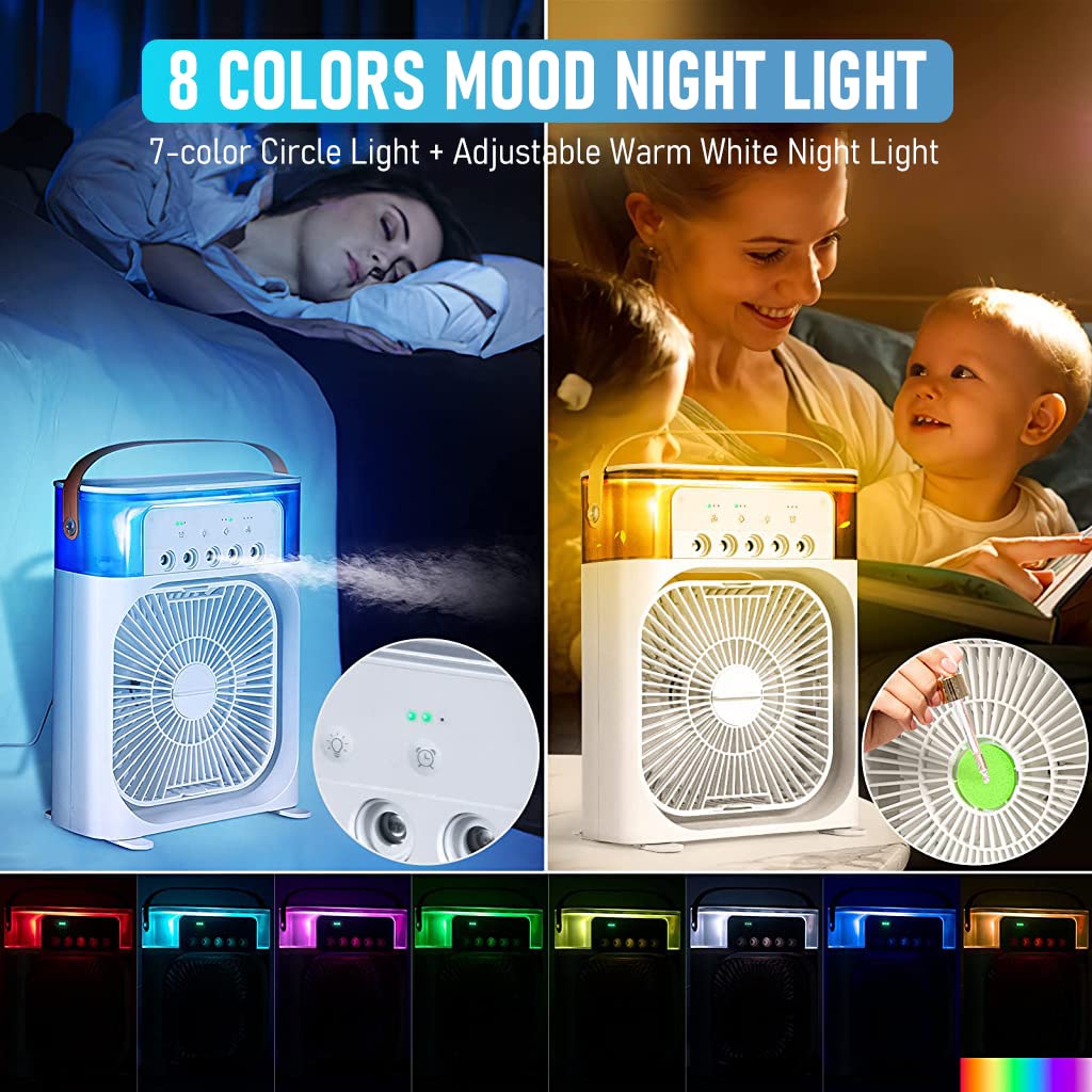 ZORBES USB Cooling Fan 2 in 1 Desk Air Humidifier Fan LED Cooling Fan with 3 Speed & 5 Mist Spray Mode Portable Evaporative Air Cooler with Cooling Fan for Bedroom, Office, Dorm