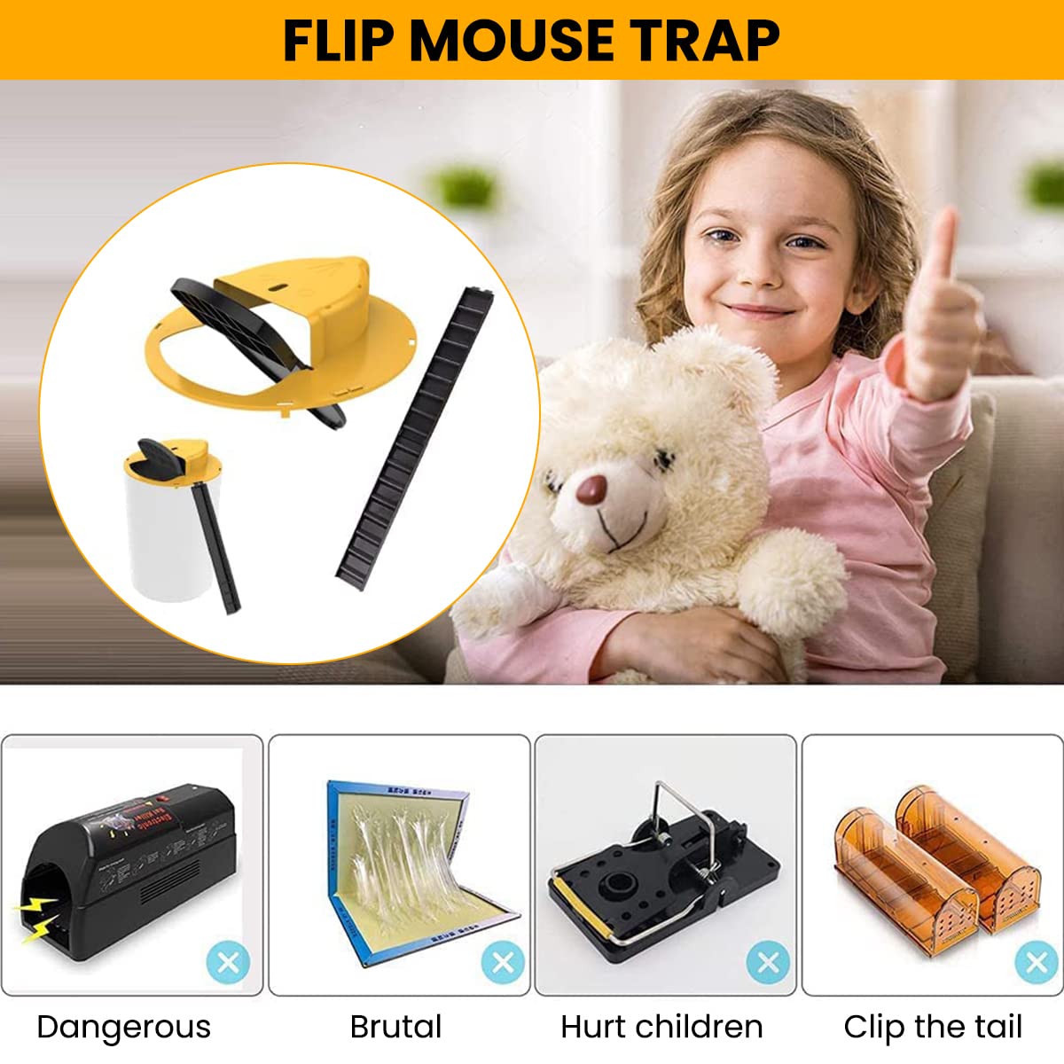 HASTHIP Mouse Trap for Mice, Rats, Chipmunks, Squirrels, Hamsters and Other Rodents, Reusable Trap Bucket Rat Catcher, Trap Door Style, Auto Reset, Humane Not not Fatal(Bucket Not Included)