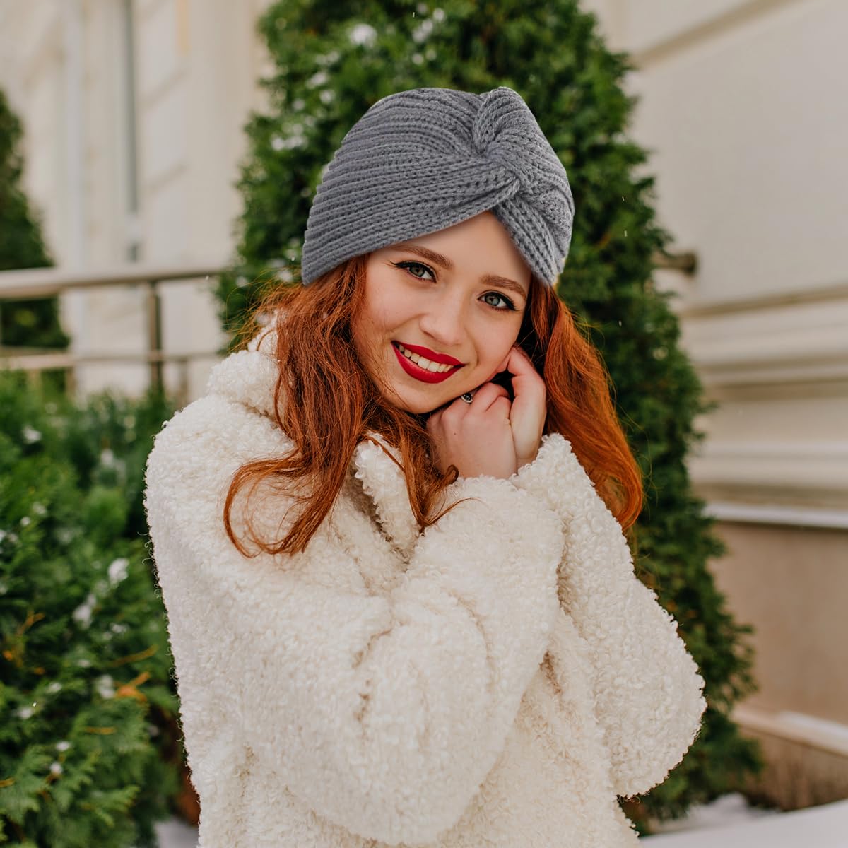 PALAY Turban Cap Winter Cap for Women Woolen Cap for Women Winter Warm Caps Fashion Knitting Hat Stretchy Knitting Couple Cap Crochet Cap Gift Winter Clothes for Women (Grey)