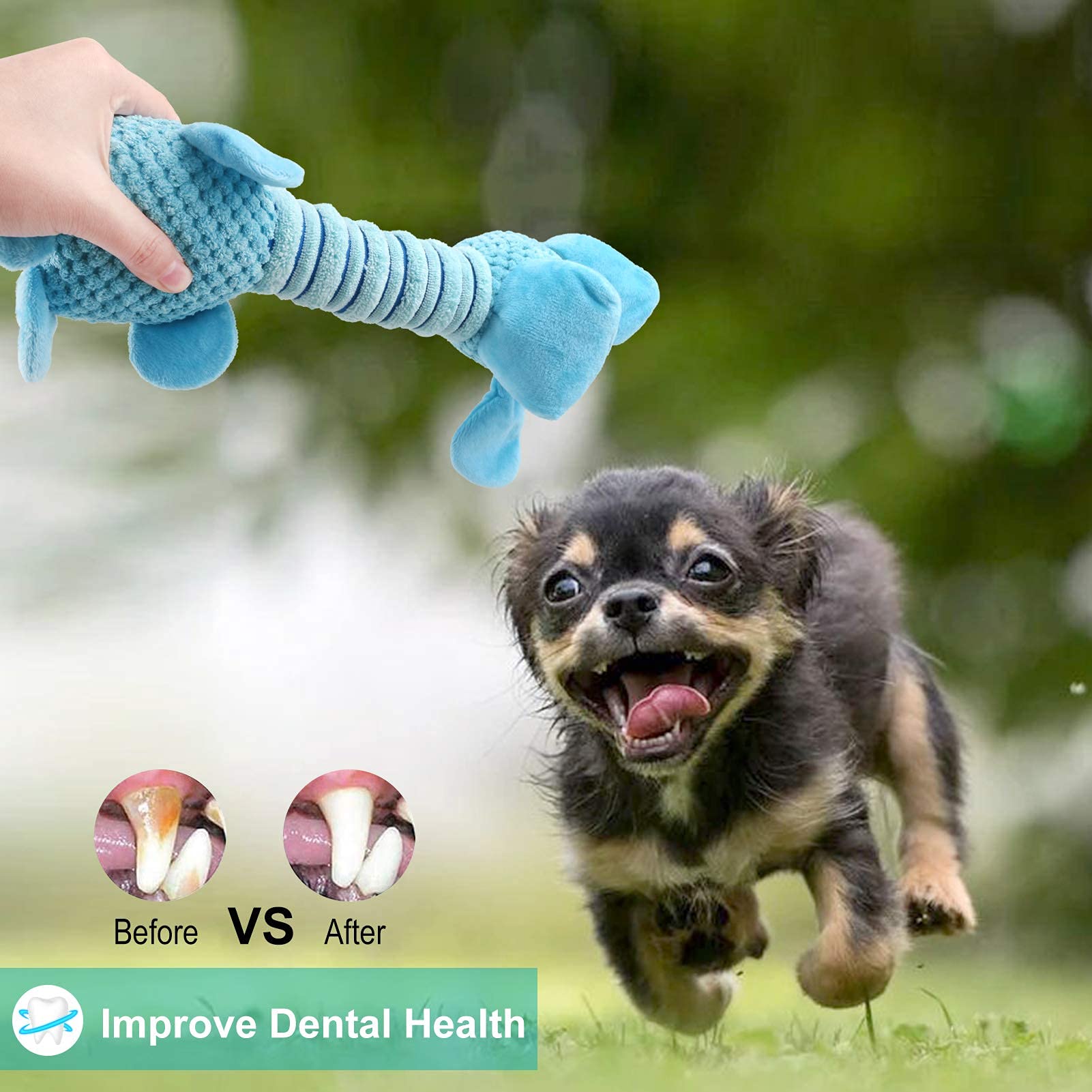Qpets Plush Dog Toys with Long Neck Interactive Dog Squeaky Toys Durable Chew Toys for Teeth Cleaning Long Stuffed Animals Dog Training Toys Dog Soft Toy for Puppy Small Dogs (Blue Dog)