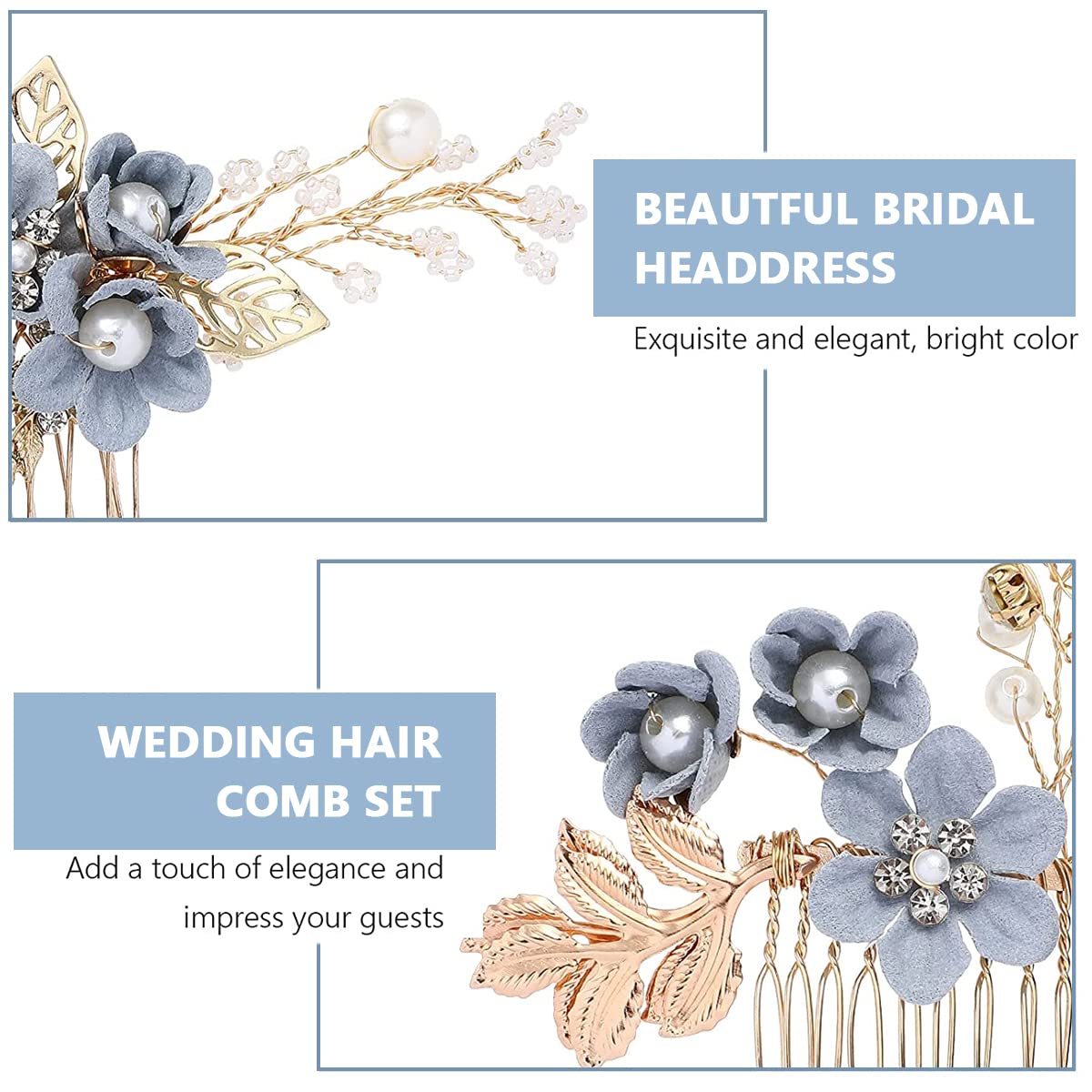 SANNIDHI 4pcs Floral Bridal Hair Accessories for Wedding, Faux Pearl Hair Clips Crystal Hair Side Comb Pins, Handmade Gold Leaf U-shaped Headpiece for Women, Girls, Bride, Bridesmaid, Party, Dating