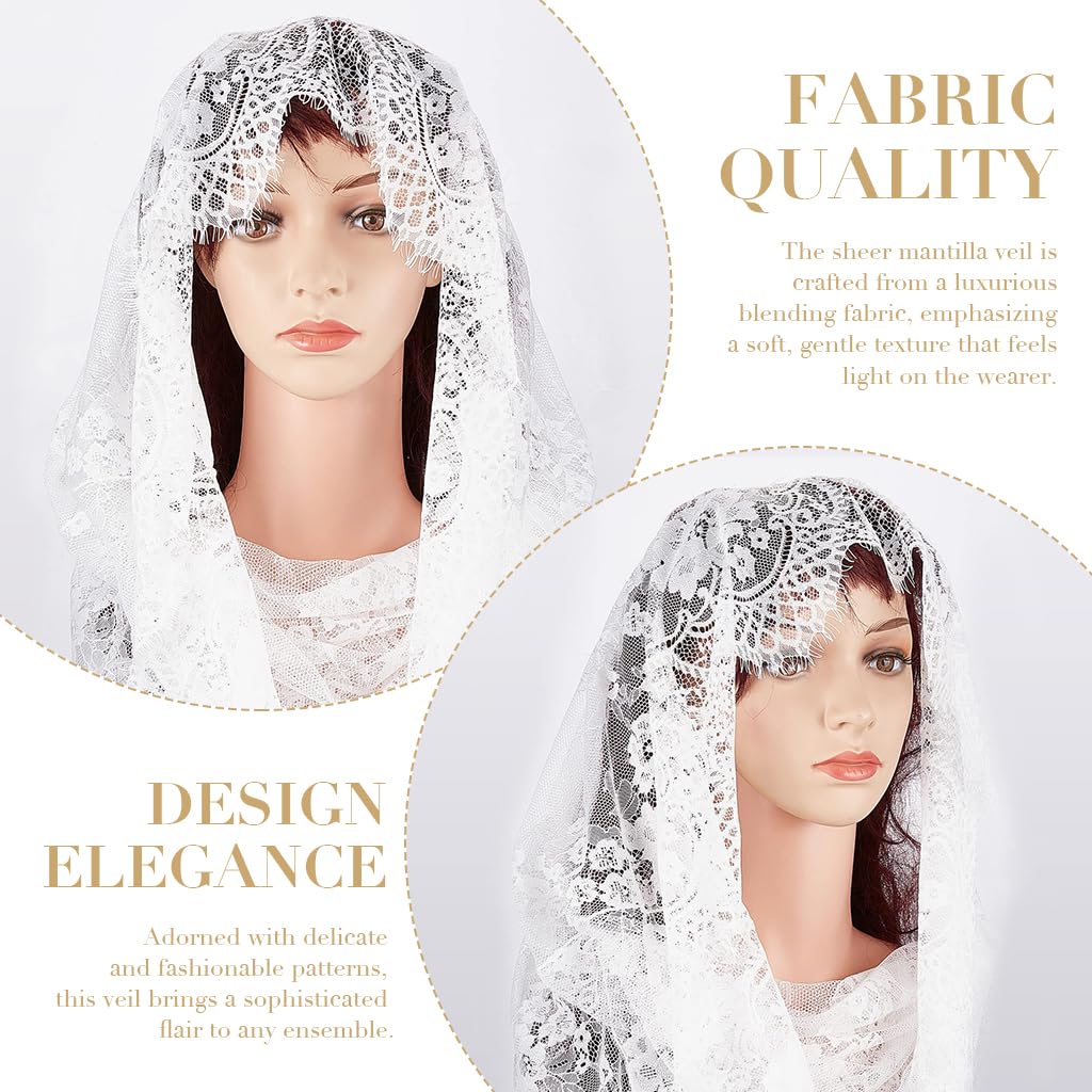PALAY Sheer Lace Veil Bridal White Lace Veil Spanish Mantilla Bridal Veil Wedding Veil
