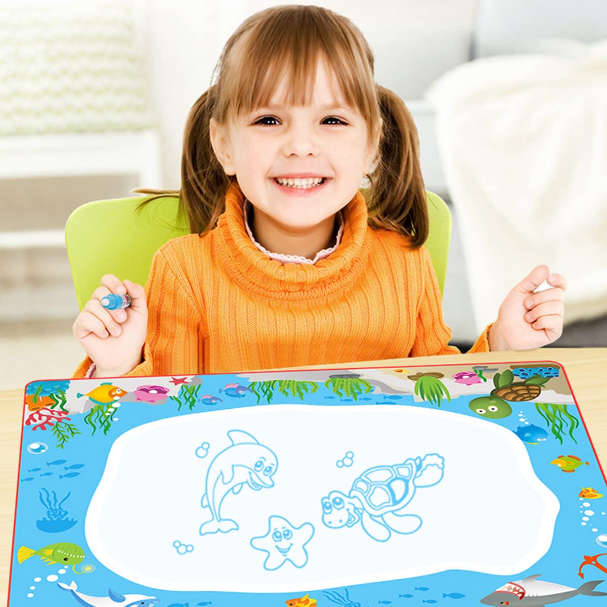 PATPAT Water Doodle Mat Color Painting Writing Doodle Drawing Mat Polyester Mat Aqua Mat Educational Toy for Toddler Children Girls Age 3 Years Birthday Gifts and Above 1xDrawing Mat, 2xMagic Pens