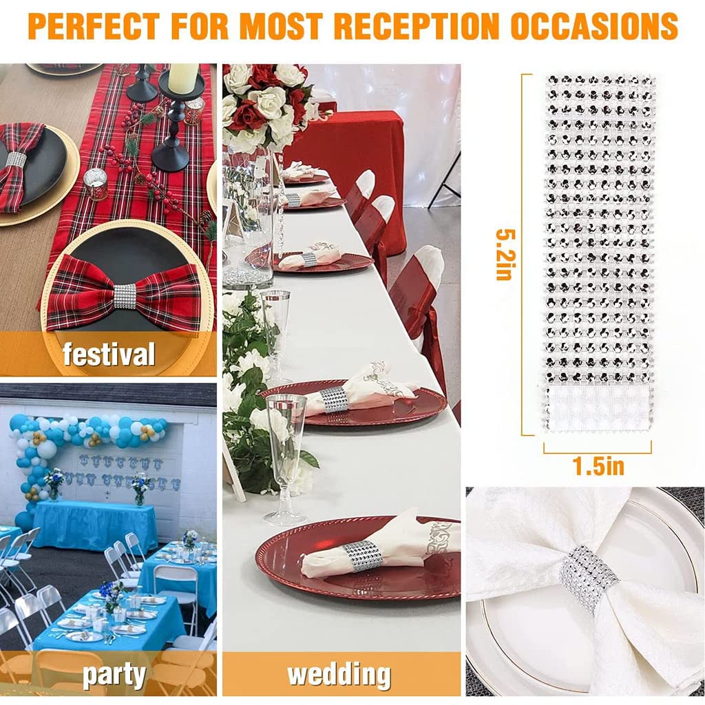 HASTHIP 10Pcs Napkin Rings, Napkin Rings Buckles, Rhinestone Adornment Napkin Holder for Table Decorations, Wedding, Dinner, Party, DIY Decoration (Silver)