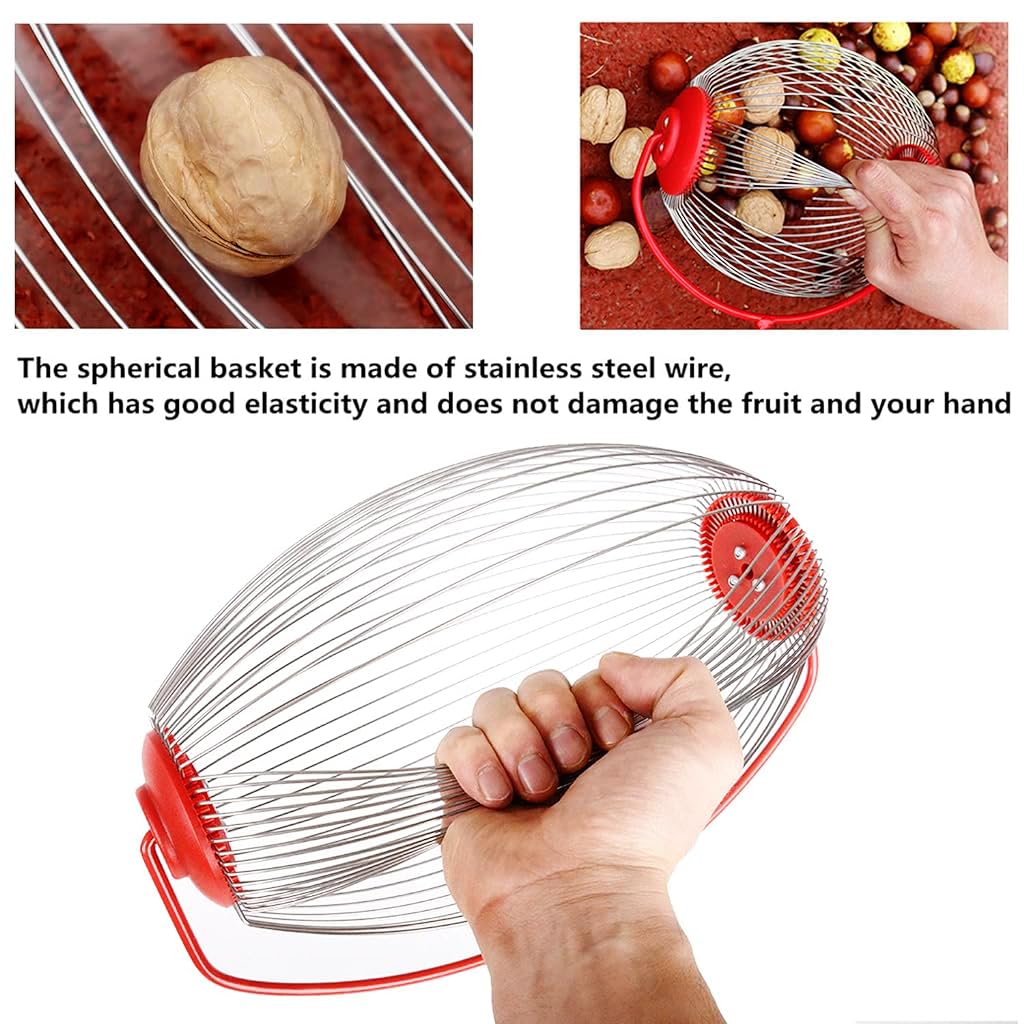 Proberos 128cm Nut Collector, Fruit Picker for Walnuts, Fruits, Golfball, Tennis Ball, Telescopic Pole Labor Saving Rolling Gatherer Tool