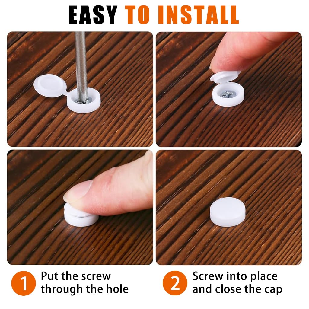 Serplex 300Pcs Plastic Hinged Screw Cover Caps, Folding Screw Cover Cap, Snap Washer Covers Flip Tops for Covering Screw Heads, Screw Protection for Home & Industrial Use (White)