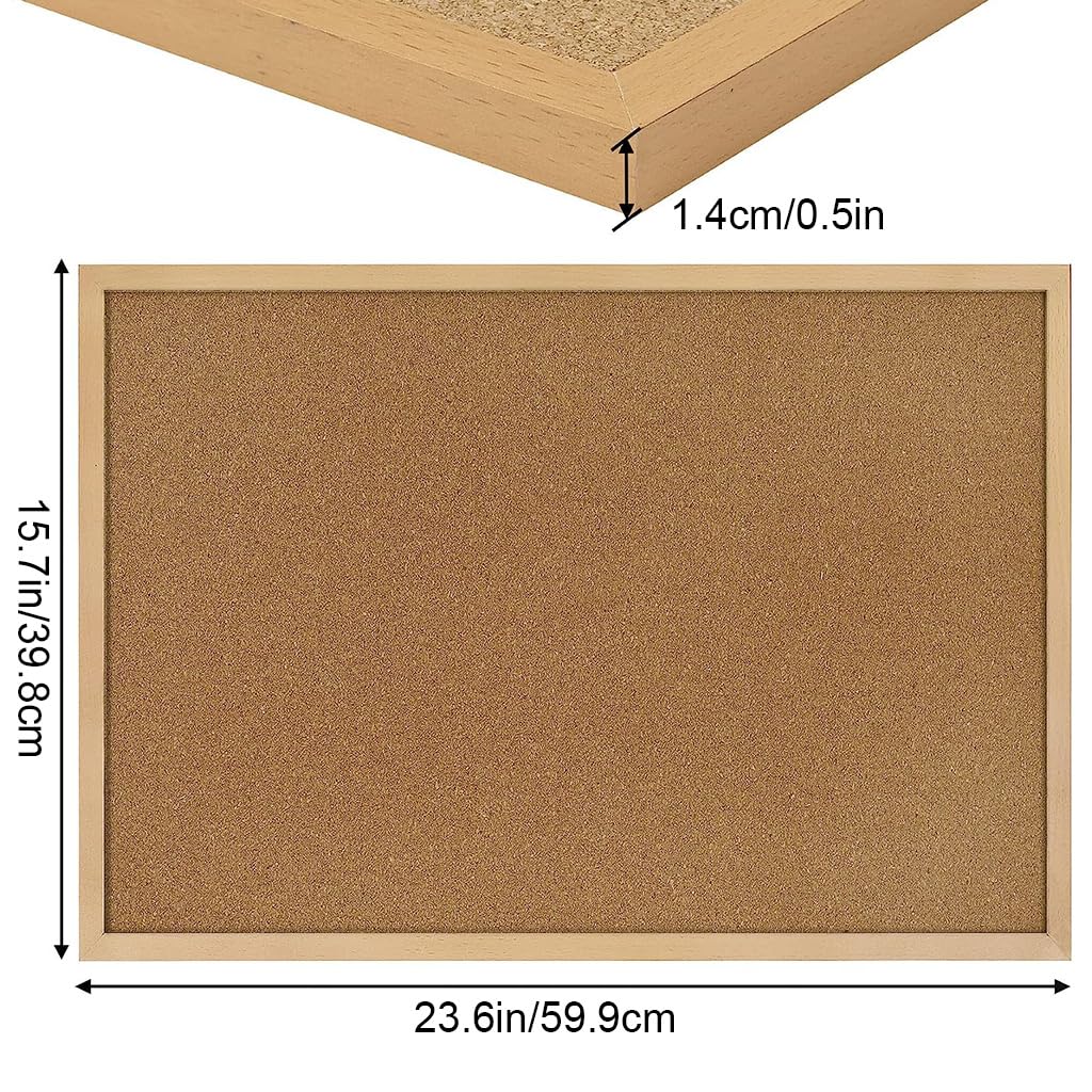 Climberty Cork Board Bulletin Board, 15.7 X 23.6 Inches Oak Wood Finish Frame with Thumbtack Installation Accessories, Wall Mounted Cork Board for Office Home and School