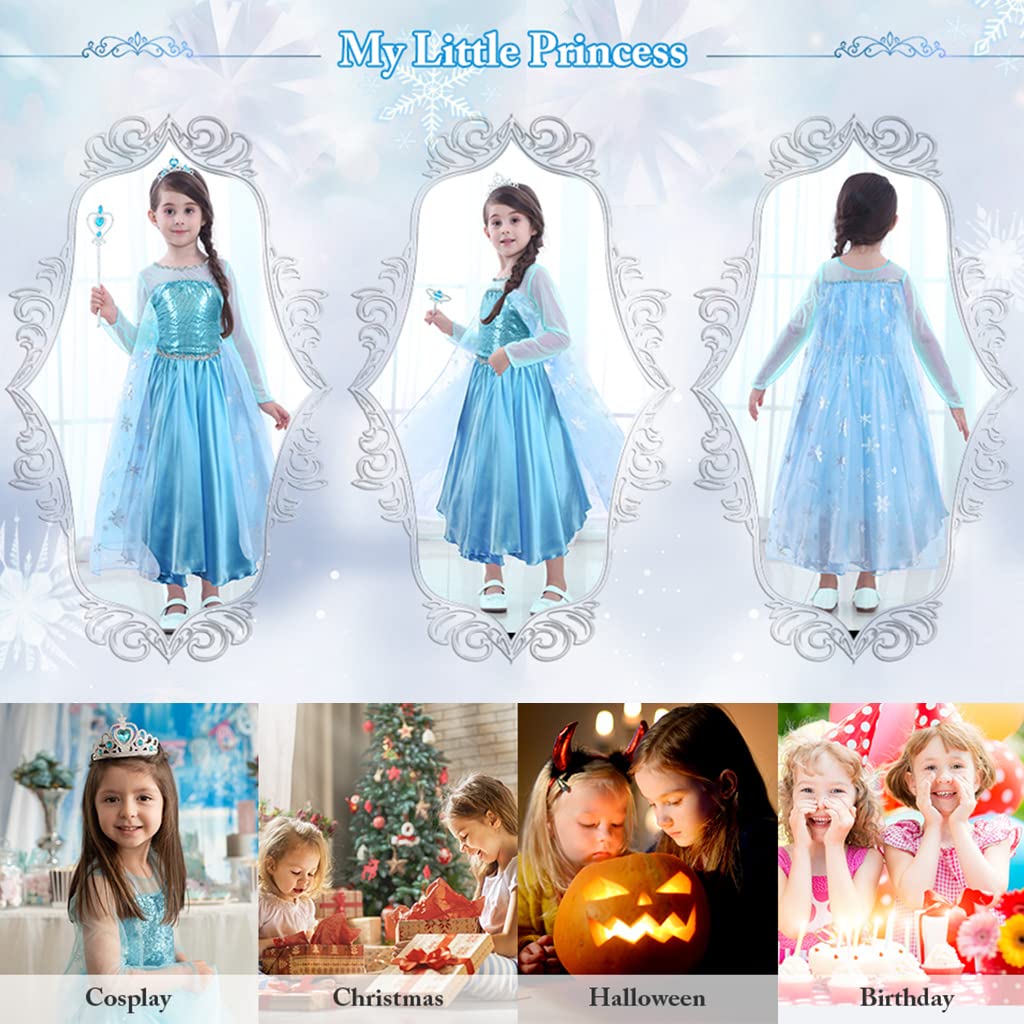 SANNIDHI Elsa Dress for Girls Princess Elsa Costume Dress Sequin Cosplay Clothes Birthday Fancy Party Dress for Toddler Little Girls 3-6 Years(Multicolor)(Nylon + Spandex)