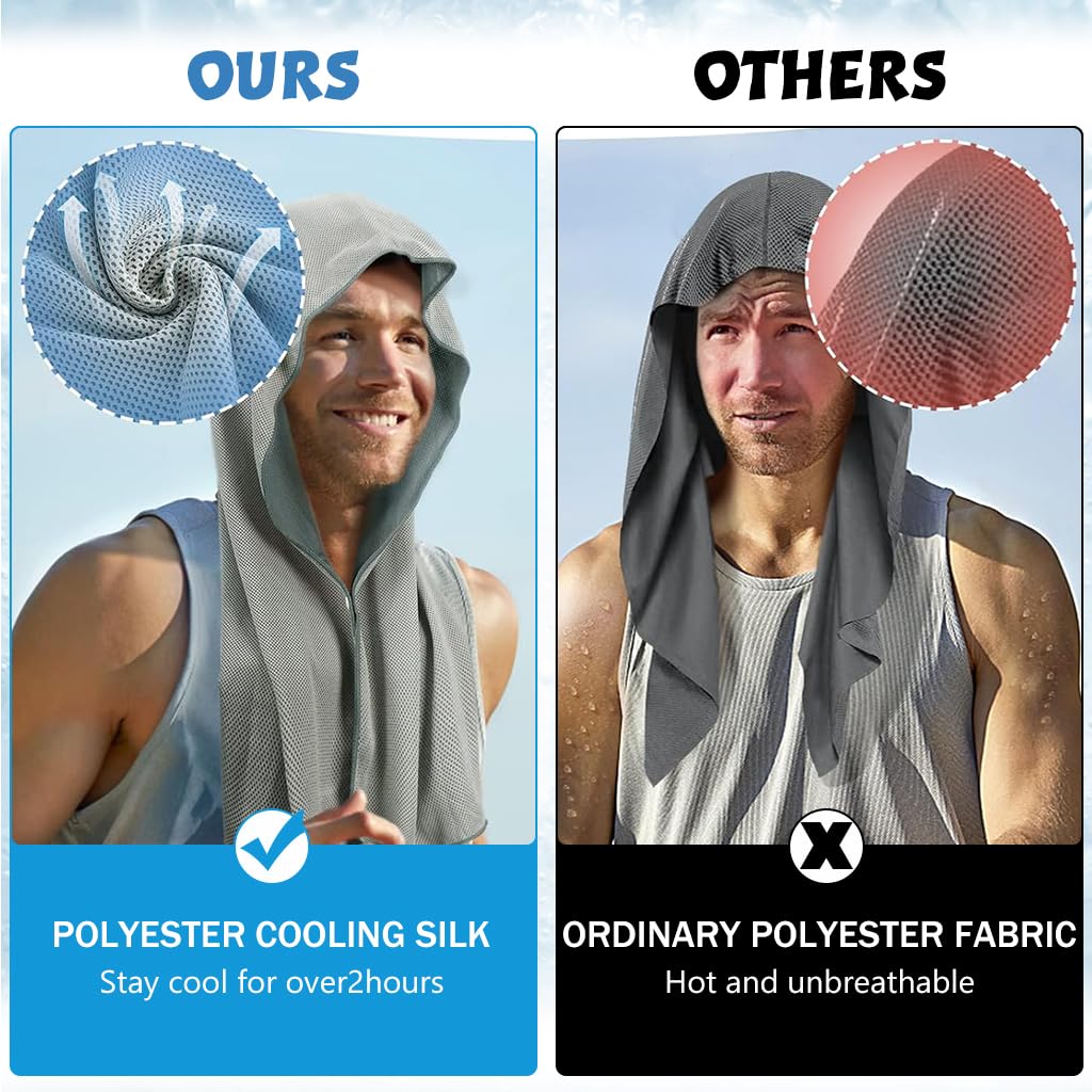 Proberos Cooling Hoodie Towels, Absorbent & Quick Drying Sweat Towel Wraps for Neck and Face, Long-Lasting Cooling and Sun Protection in Hot Weather