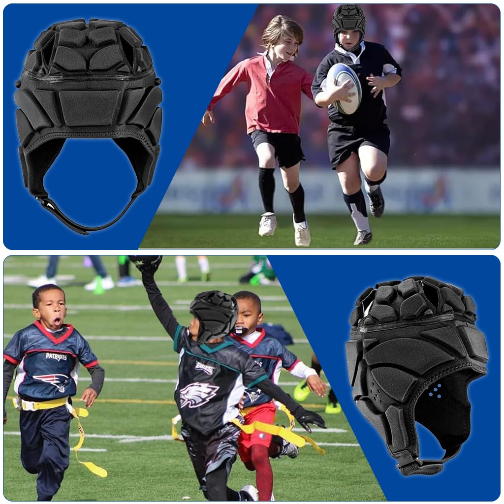 Proberos Rugby Helmet Cushioning Cap for Kids Aged 8-14 EVA Anti-impact Helmet Liner Cushion Cap Adjustable Chin Strap Design Full Head Protection Cushion Cap for Rugby, Soccer, Cycling