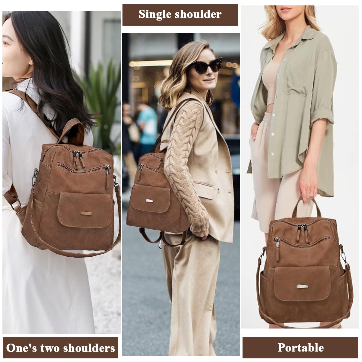 PALAY Backpack for Girls Women PU Leather Travel Backpack Vintage Shoulder Bags Soft PU Backpack Handbag Sling Shoulder Purse Bag for Women and Girls Gifts, Brown