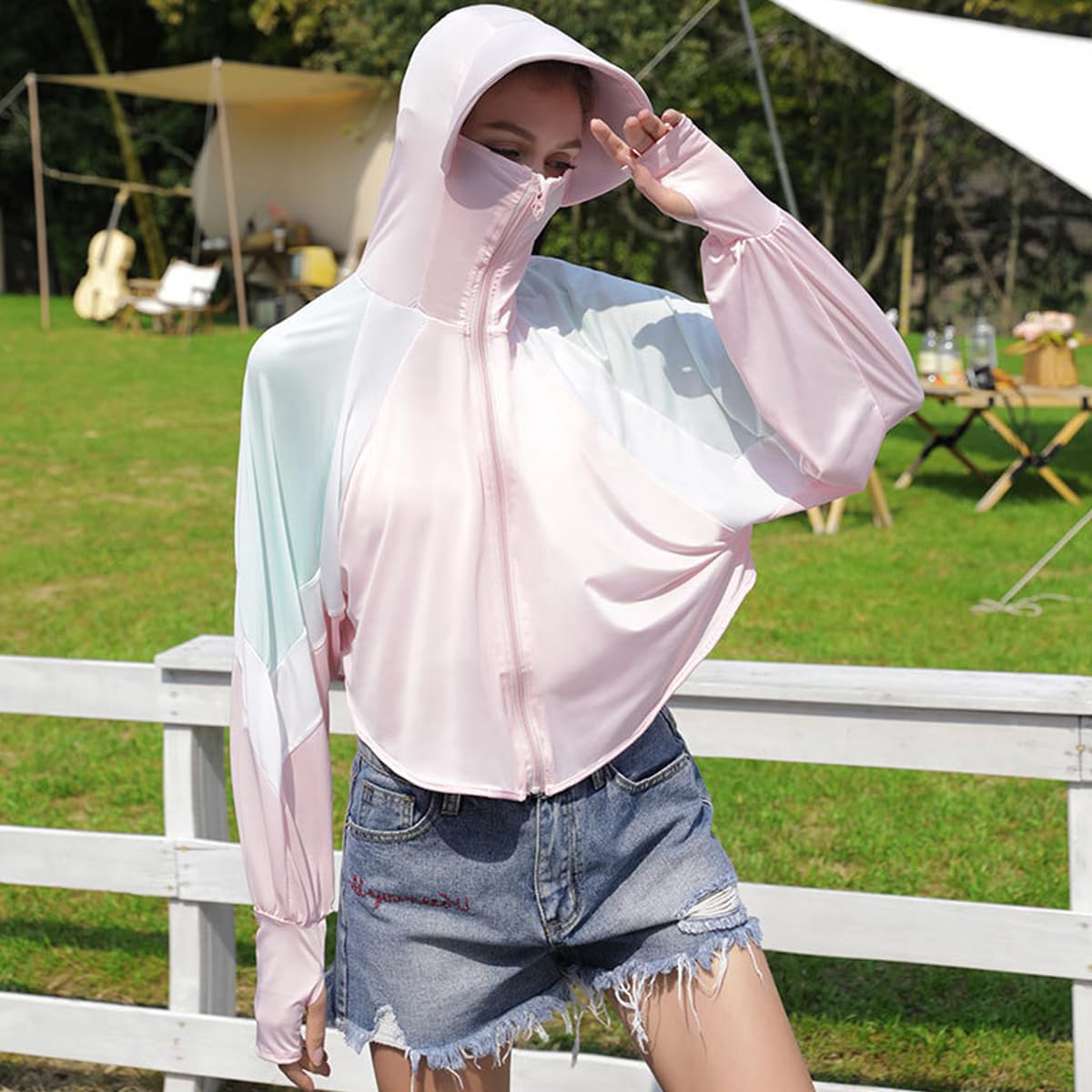 PALAY Sun Protection Hoodie for Women Sun Protection Hoodie Jacket Full Zip UPF 50+ UV Block Clothing with Brim for Running Hiking Outdoor Quick Dry, Pink