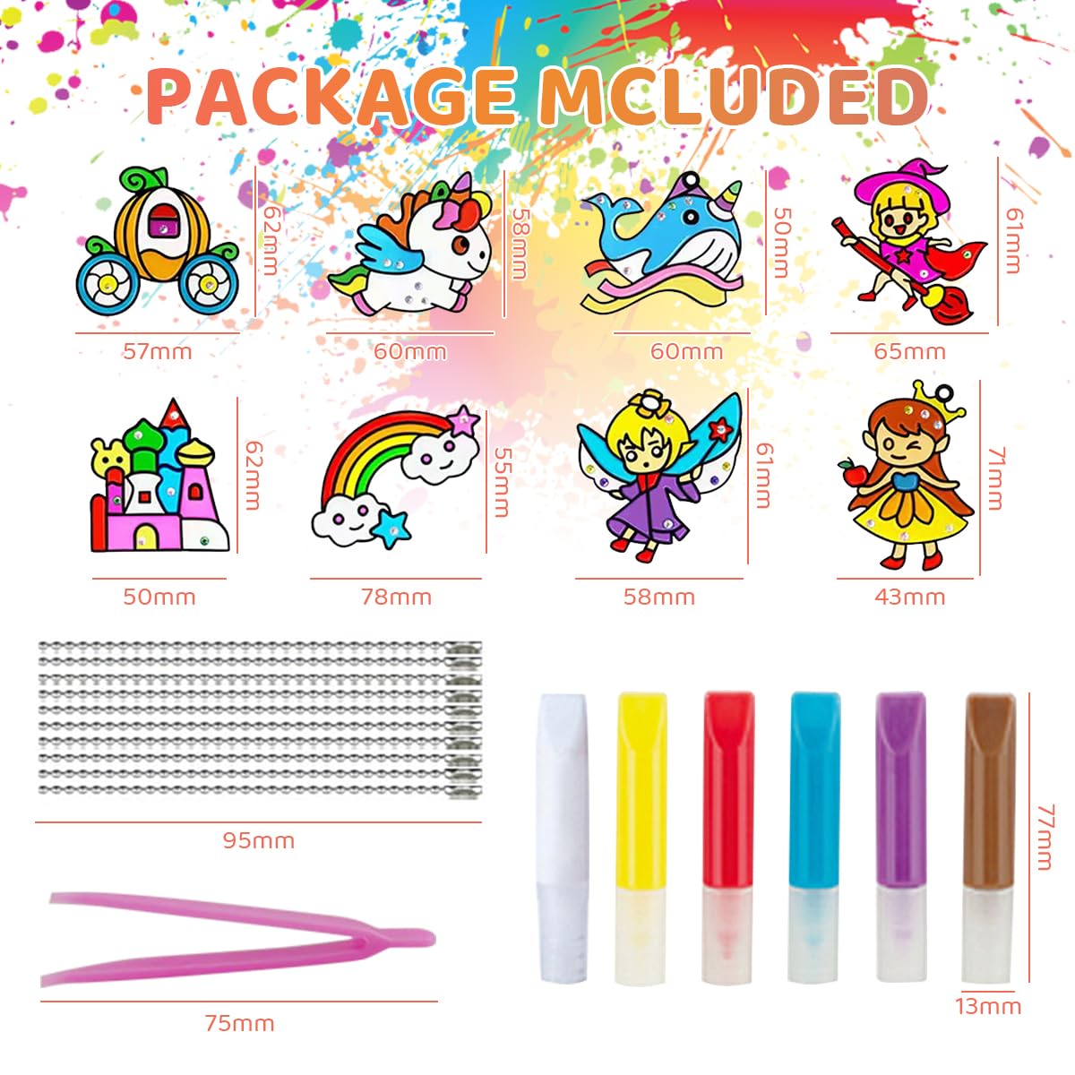 PATPAT DIY Suncatcher Painting Craft Kit Set of 8Pcs DIY Cartoon Suncatcher Painting Accessories Vinyl Drawing Kit DIY Key Charms Accessories Kit Children's Day Gift for Kids Age 6+