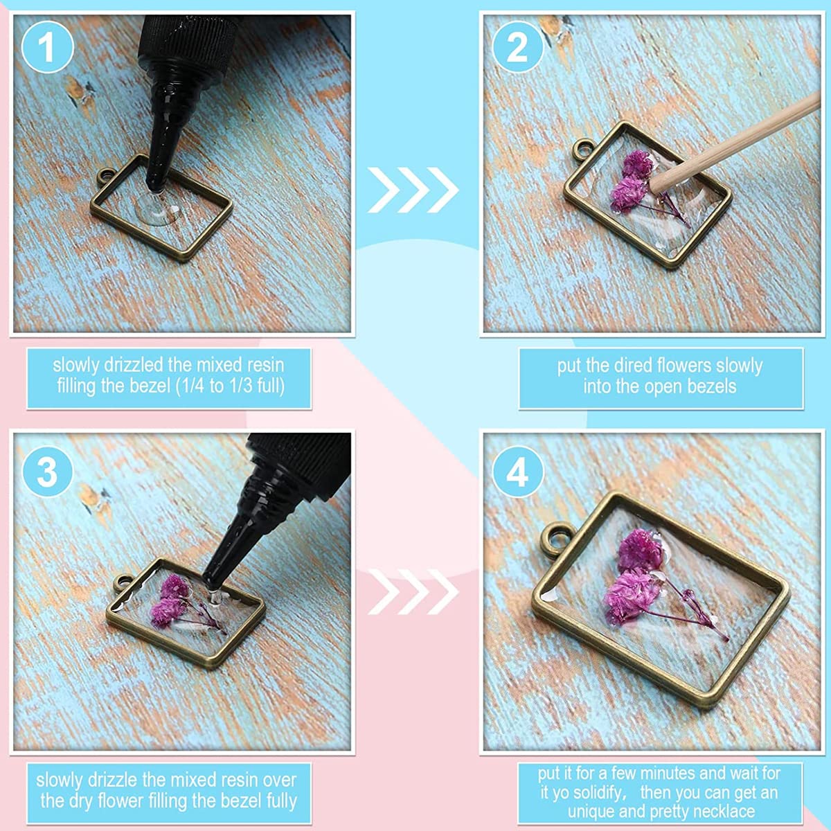 HASTHIP 55Pcs Resin Pendant Mould, Mini Frame Pendants, Charm Pendant Metal Resin Moulds Kit For Key Chain Earring Necklaces Bracelet Diy Crafts, Multi-coloured