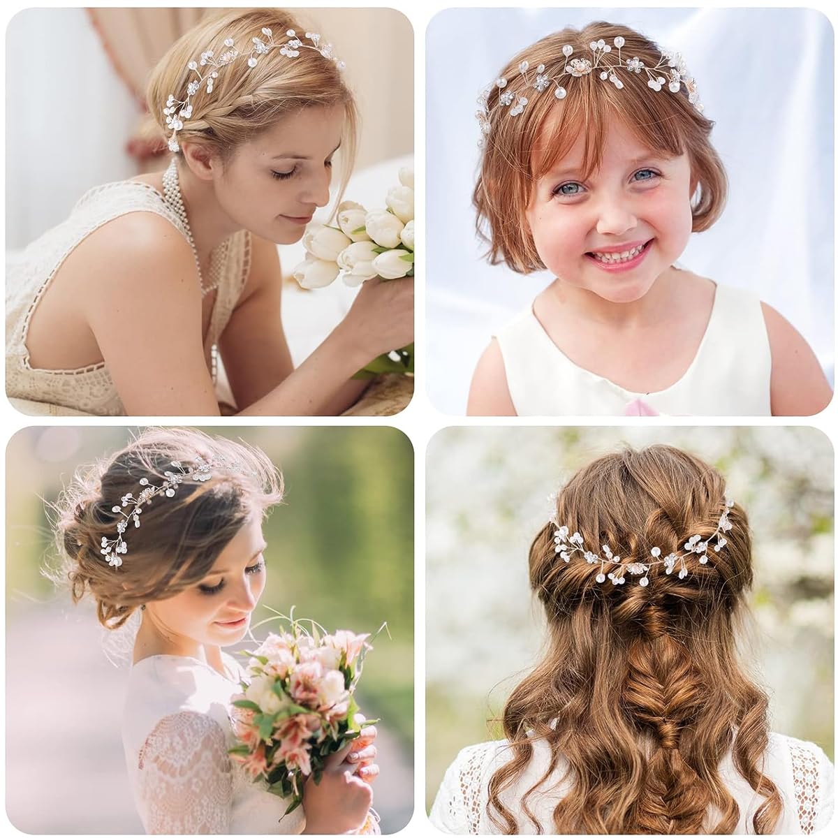 SANNIDHI Princess Hairband Tiara for Girls Kids, Flower Crown for Girls, Pearl Wedding Hair Accessories Stylish Crown for Baby Girl, Crystal Bridal Hair Band for Women Girls Daily, Party, Photography