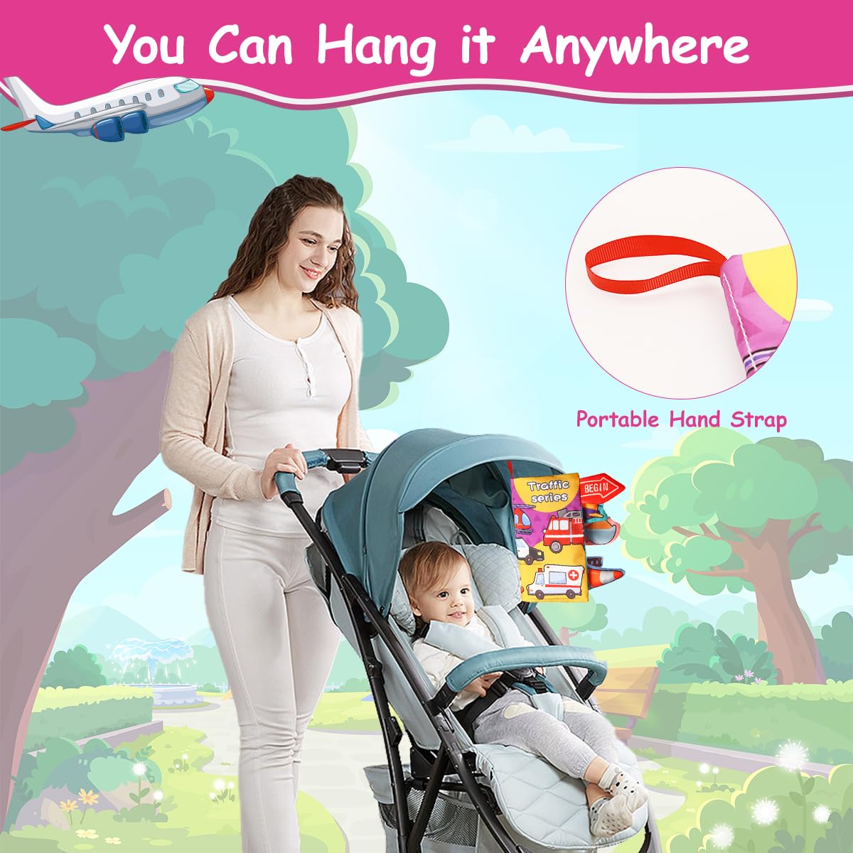 PATPAT Cloth Book for Babies, 3D Cartoon Car Cloth Book Hanging Toys for Babies 0-6 Months Soft Cloth Books, Sensory Toys Book, Early Development Toys Baby Cloth Book for Toddler 3-18 Months