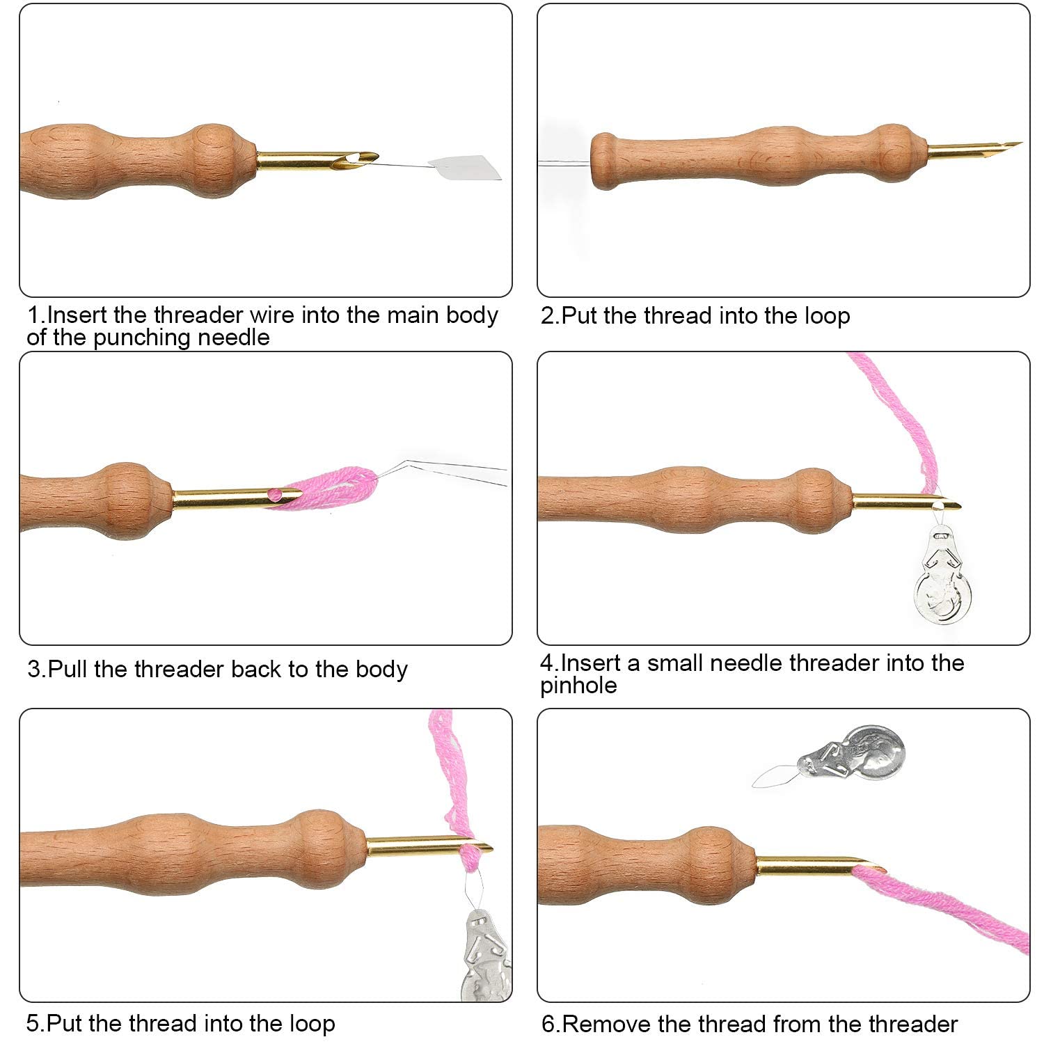 HASTHIP 17 Pieces Fullset Punch Needle Embroidery Starter Kits Rug Punch Needle Tool Threader Fabric Embroidery Hoop Yarn Punch Needle for Beginner