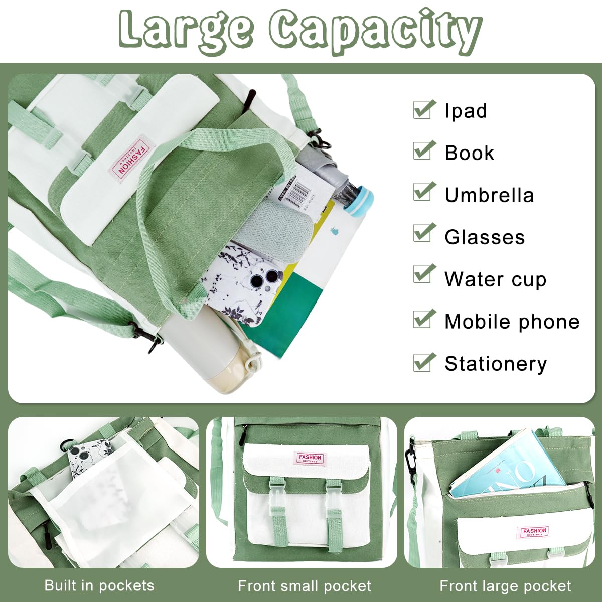 PALAY Tote Bags for Women College, Adjustable Backpack Straps, & Easy Access Pouch, College Bag for Girls, Tote Bag for Shopping, Reusable Bag Shopping Bag, 29x33cm