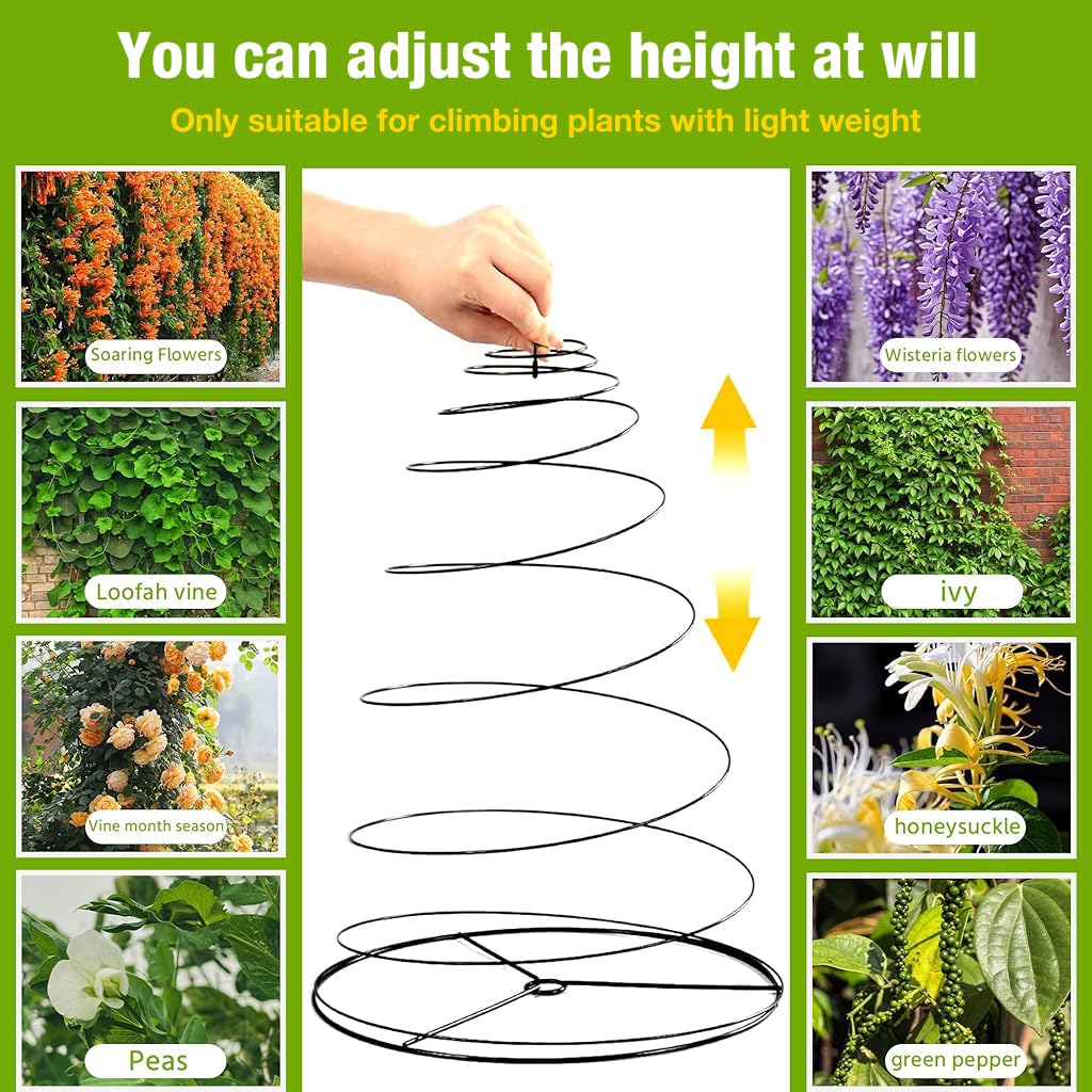 HASTHIP 2 Sets Plants Trellis Iron Adjustable 53.6 Inches Spiral Up Climbing Trellis DIY Assembly Plant Climb Up Trellis Garden Climbing Plants Trellis for Beans, Vine, Flower Pot