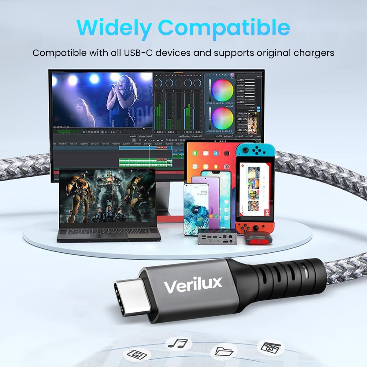 Verilux® USB C to USB C Cable USB 4 Cable PD 240W Fast Charging Cable Data Cable Compatible Thunderbolt 4/3, Support 8K/6K@60Hz & 40Gbps Data Transfer for MacBook Pro/Air Samsung S22