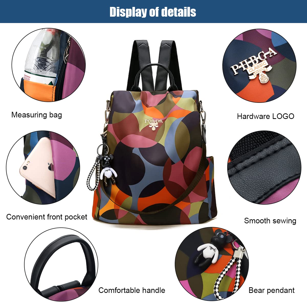 PALAY Leisure Style Backpacks for Women Travel Water-Resistant Backpack Geometric Print Shoulder Bags Oxford Cloth Backpack for Girls