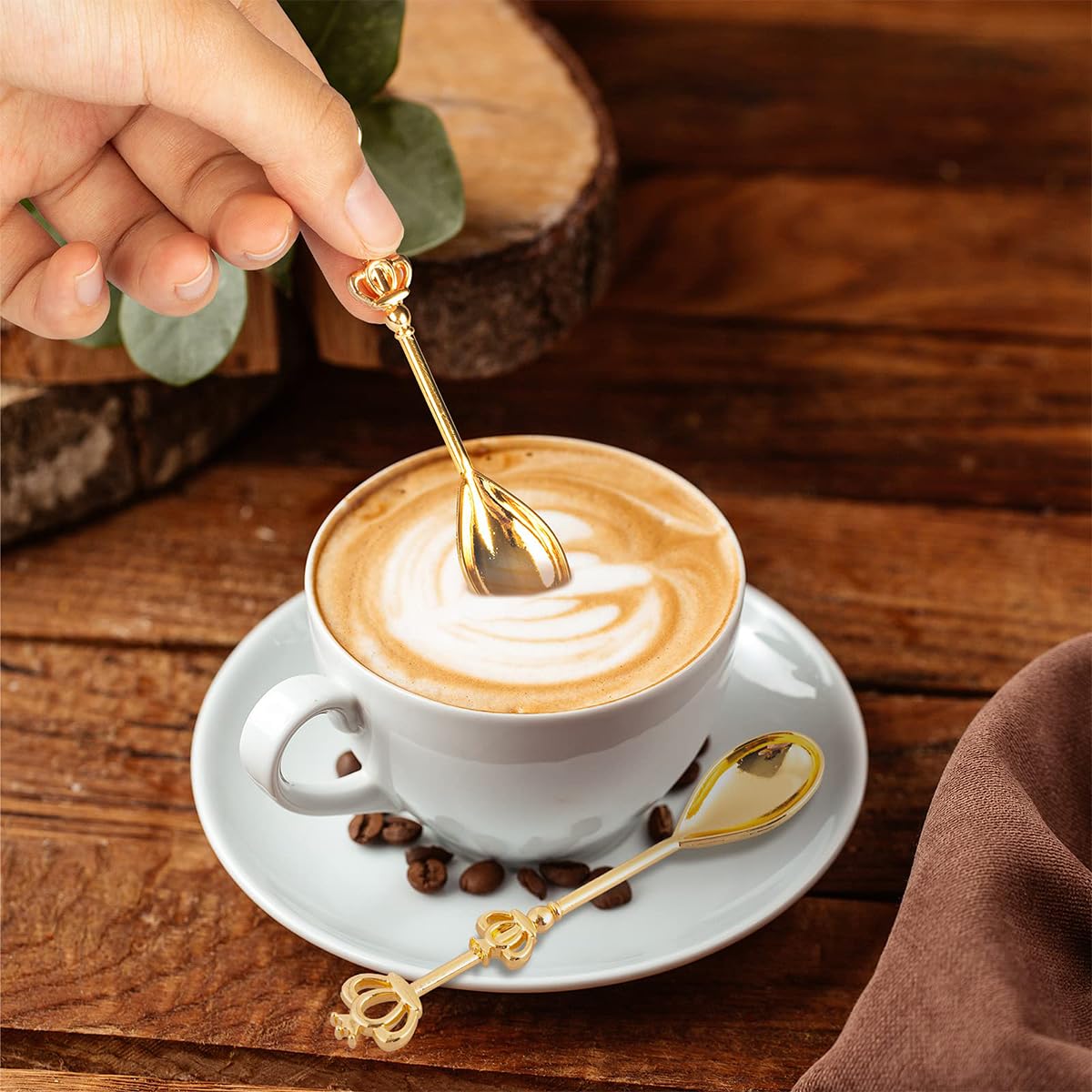 HASTHIP 1Set Mini Crown Spoon, Stainless Steel Teaspoon Sugar Stirring Spoon for Coffee Dessert Ice Cream Appetizers for Christmas Gifts