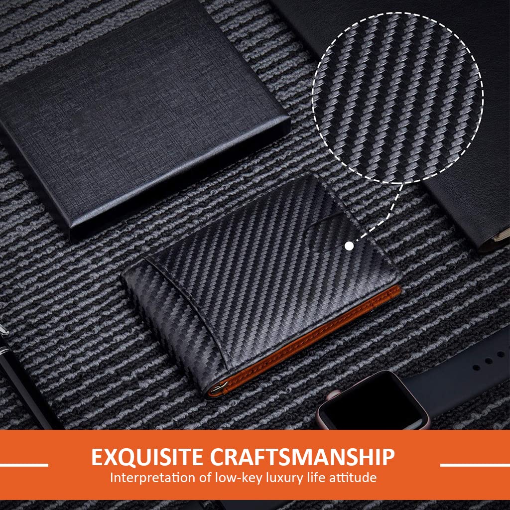 GUSTAVE Leather Wallet for Men with RFID Blocking, Carbon Fiber Style Large Capacity Wallets, Stylish Card Organizer Card Holder for Men Gents Wallets