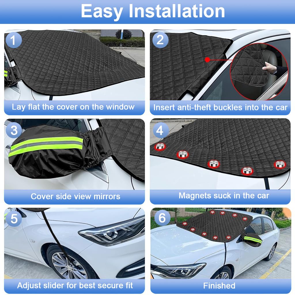 STHIRA Car Windshield Cover Multi-layer Thicken Windshield Snow Cover with Rearview Mirror Cover & Fixing Hooks Safe Magnetic Windshield Cover Car Windshield Cover for SUV, Vans, 58'' x 45.6''