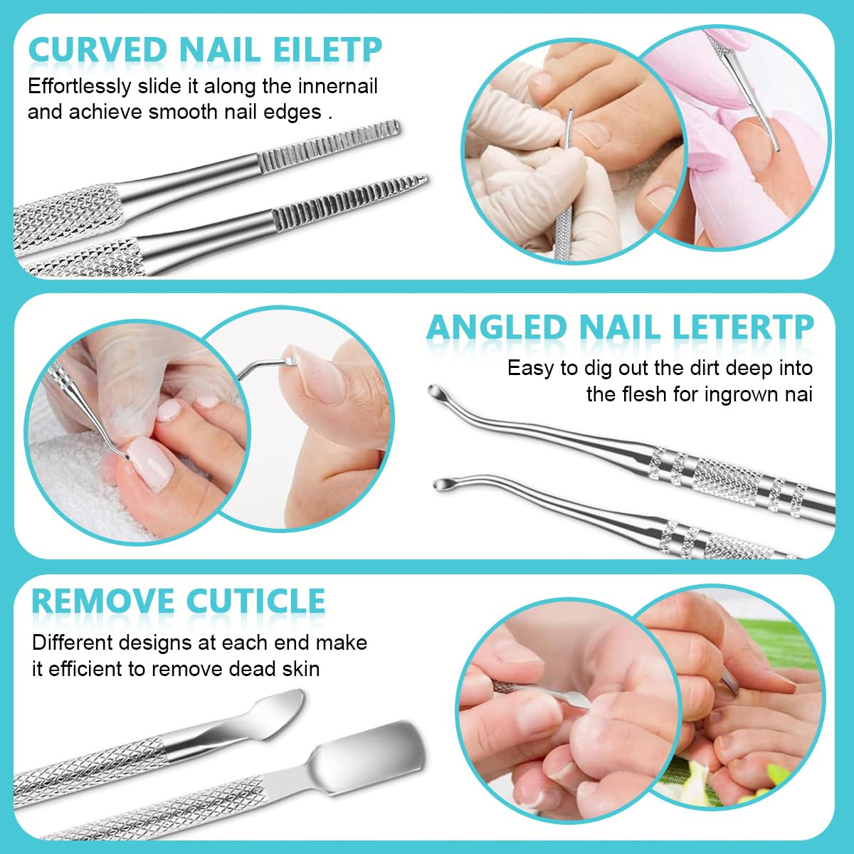MAYCREATE 6pcs Ingrown Toenail Tool, Toenail File and Lifters, Foot Skin Scraper Surgical Stainless Steel Ingrown Toenail Removal Tool Kit, Nail Cleaner Tools with Box