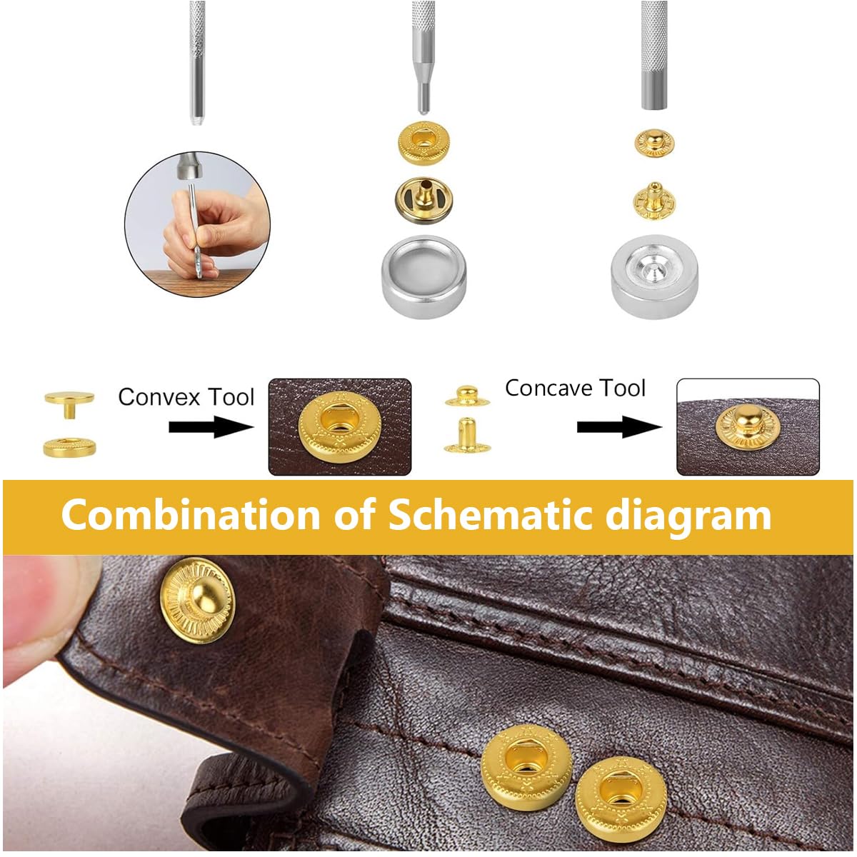 HASTHIP 120 Sets Metal Snap Button and Tools Set, 6 Color 12.5mm Button Snaps Press Studs with 4 Setter Tools, Leather Snap Fasteners Kit for Clothes, Jackets, Jeans Wears, Bags