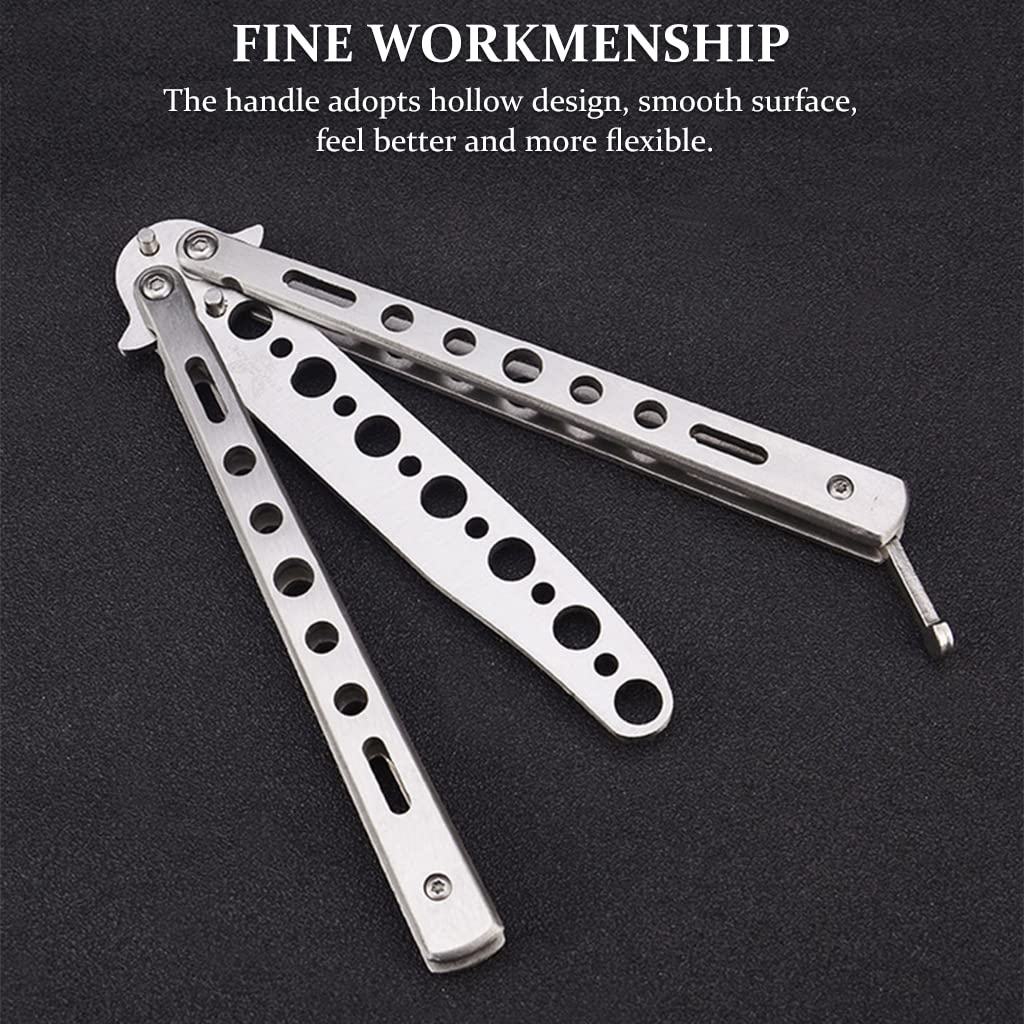 Optifit Butterfly Knives Trainer for Car Tyre Cleaning and Window Breaking with Carring Bag, Stainless Steel Multi Tool with Hook Tip Remove Stucked Stone, Balisong Trainer with Unsharpened Blade