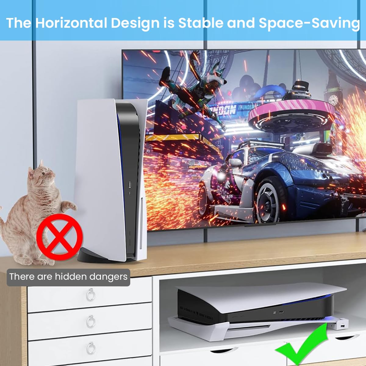 ZORBES Horizontal Stand for PS5 Console Playstation 5 Disc & Digital Edition Console Desk Top Stand with 4 USB Ports Horizontal Stand for Playstation 5 Disc & Digital Edition
