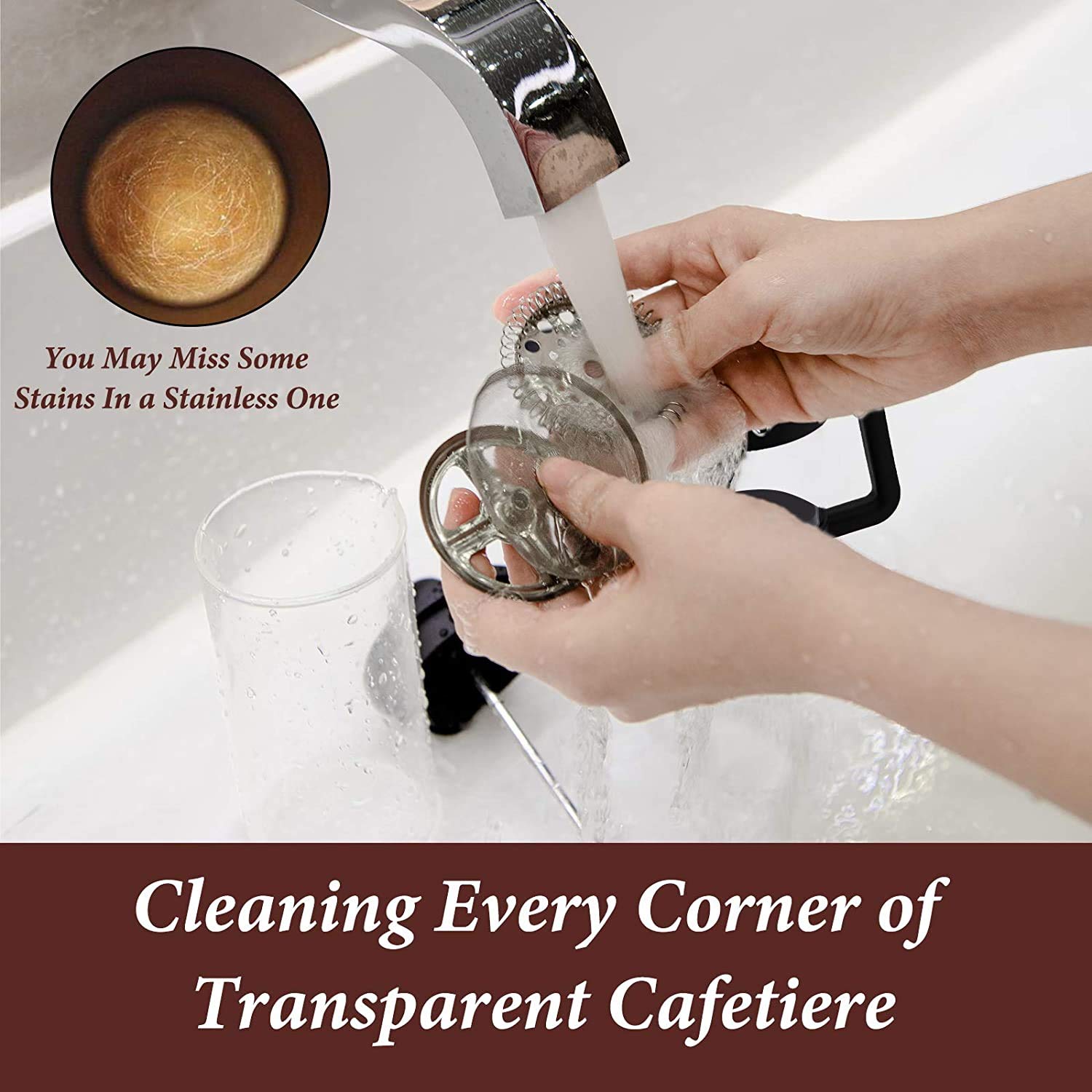 HASTHIP French Press Coffee Maker 600ML 3 Part Superior Filtration German Heat-Resistant Borosilicate Glass Coffee Maker with 304 Stainless Steel Rust-Free Dishwasher Safe