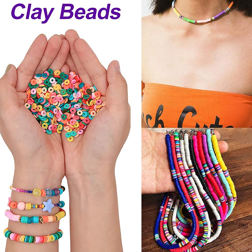 PATPAT 3000pcs Beads for Jewellery Making , Flat Beads Multicolor Flat Beads for Bracelet Necklace Making, Polymer Clay Flat Beads for DIY Jewelry (6mm, 15 Color)