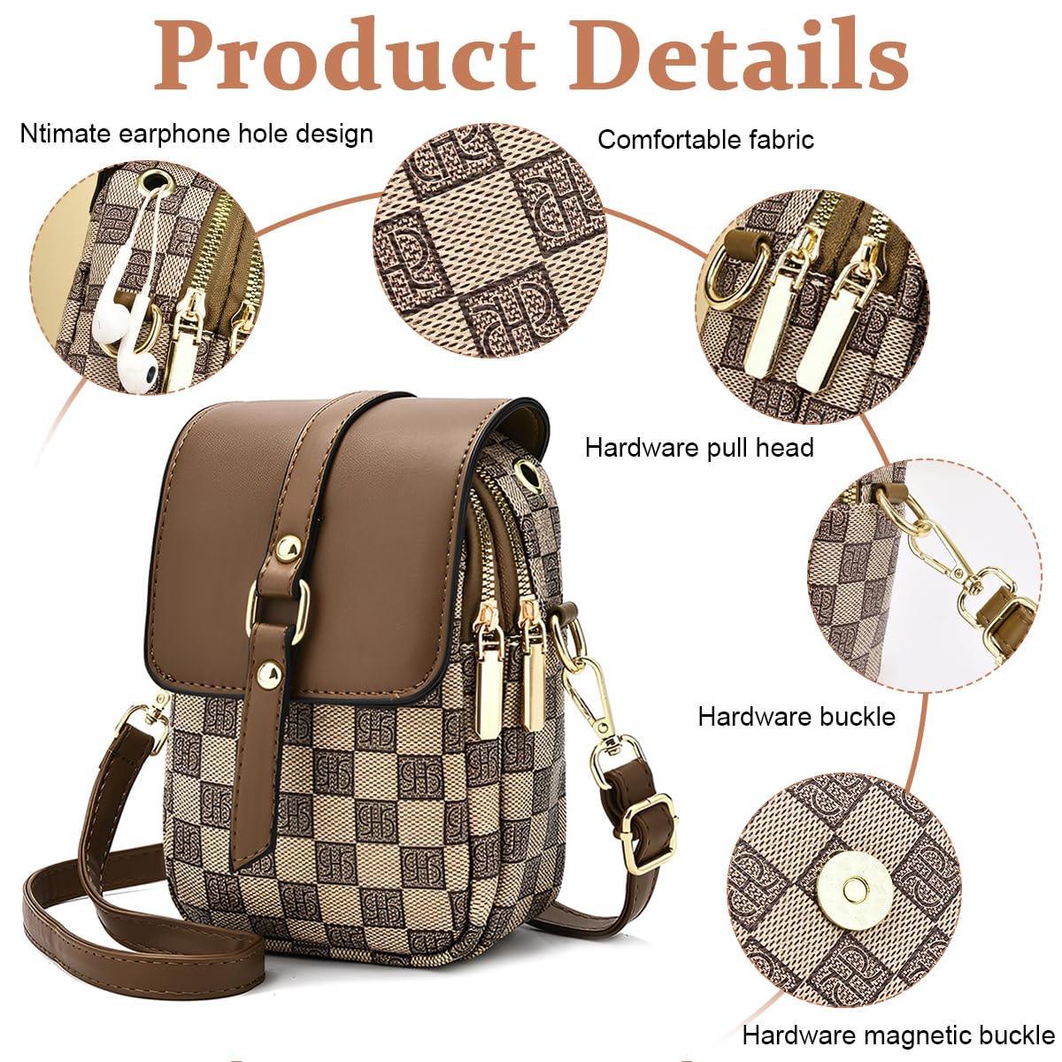 PALAY Sling Bag for Women Crossbody Bag for Women Phone Bag Stylish PU Leather Mobile Cell Phone Holder Pocket Purse Wallet Sling Bag Mini Shoulder Bags (Brown)