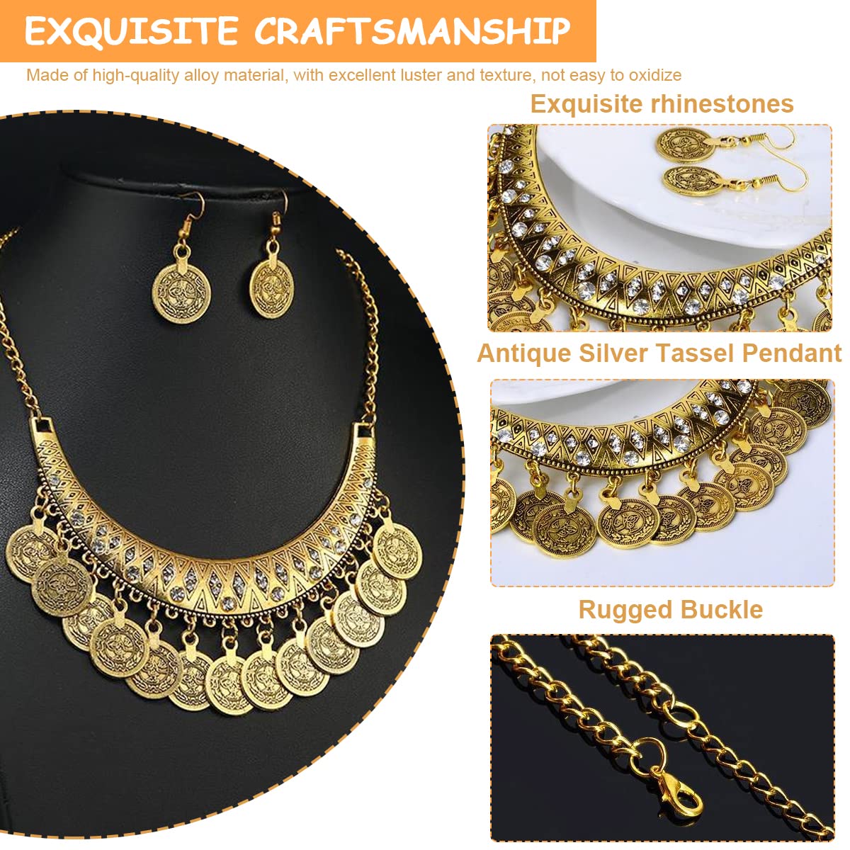 SANNIDHI Women Necklace Earring Set Heavy Duty Metal Jewelry Set for Women Golden Pendent Necklace Jewelry Set for Women Vintage Gold Tone Pendant Necklace Earring for Women