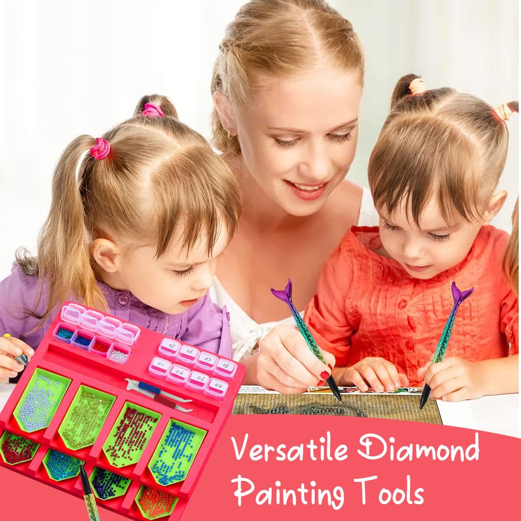 HASTHIP Diamond Art Accessories Diamond Painting Tools Kit with Clay Pads, Transparent Square Diamond Storage Boxes, Diamond Dispensing Tray, Creative Fishtail Diamond Pickup Pen