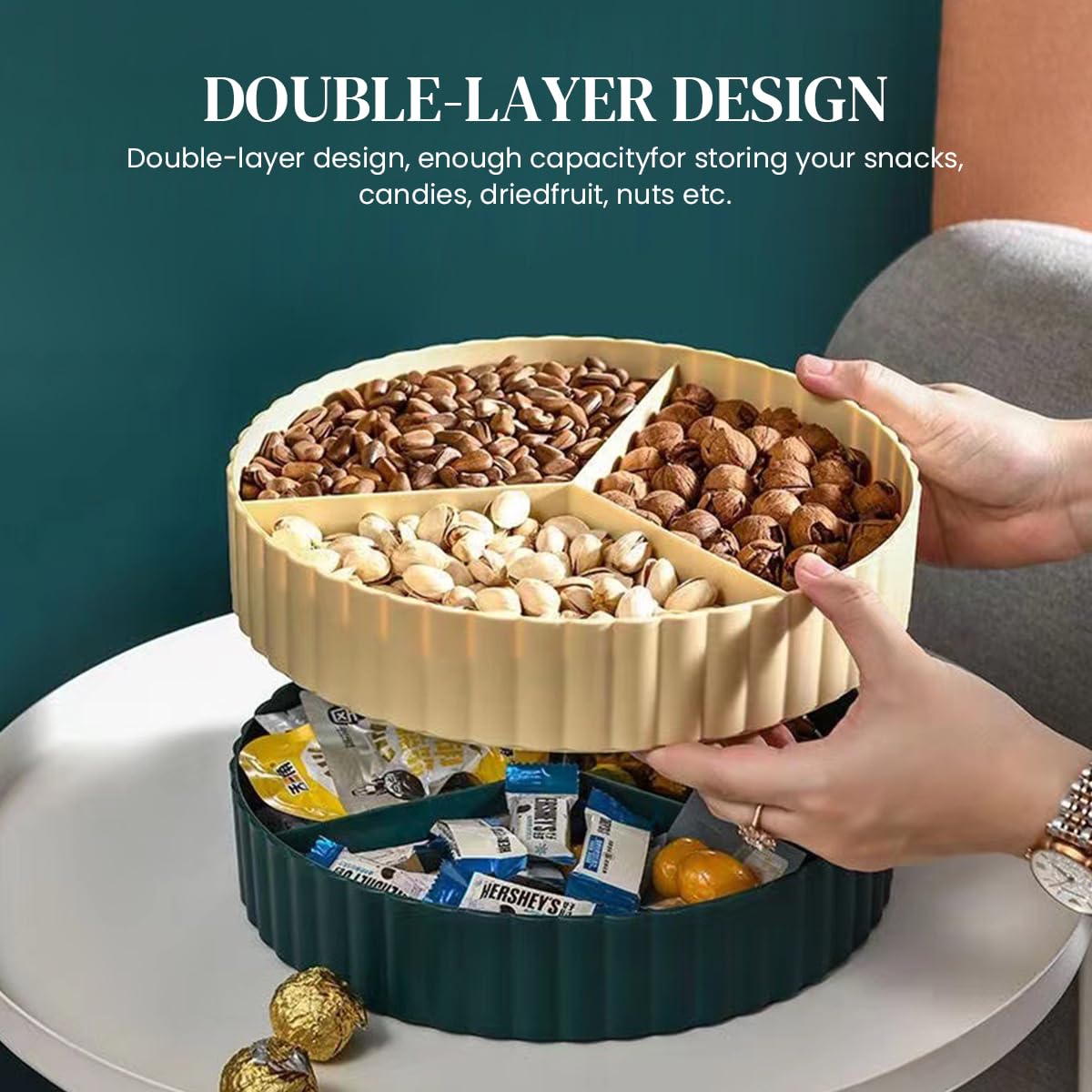 HASTHIP Snack Serving Tray Nuts Serving Tray with Lid Double-Tier 6-Compartments Snack Tray Modern Dessert Serving Tray Dried Fruit Serving Tray Candy Box Snack Holder