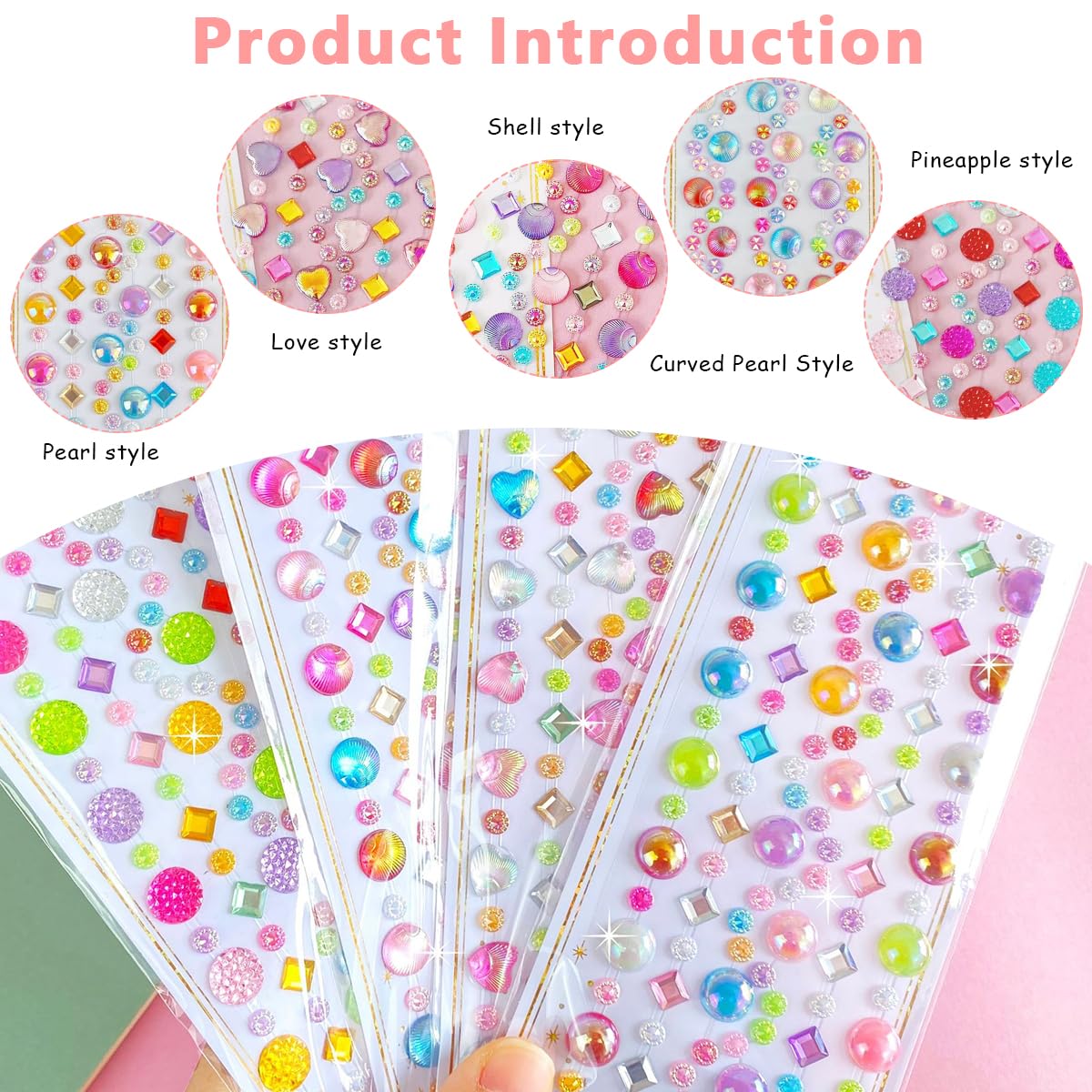 MAYCREATE 5 Sheet Gem Stickers Rhinestones for Crafts, Self Adhesive Crystal Jewels Stickers for Kids, Acrylic Bling Decorative Diamond Stickers for Scrapbooking, DIY Phone Case, Face Decor