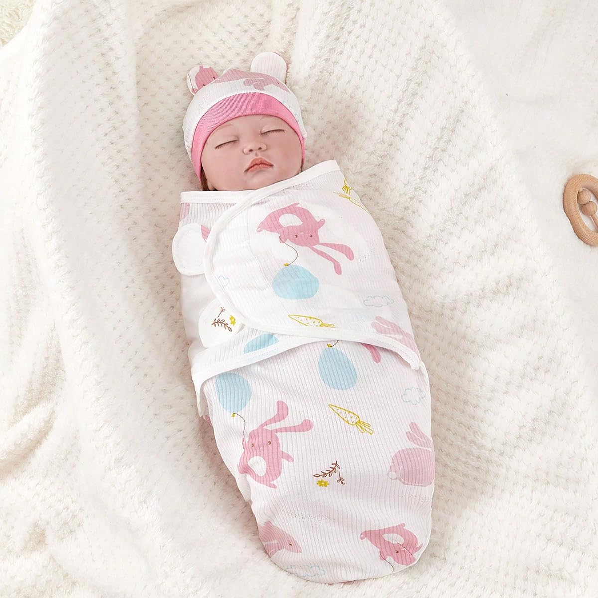 SNOWIE SOFT Swaddle for New Born Baby Muslin Cloth for Baby with Infant Cap, Baby Swaddle Wrap, Cocoon Style Newborn Swaddle for Sleep Cartoon Print Swaddles for New Born Baby 0-6 Months Newborn Gift