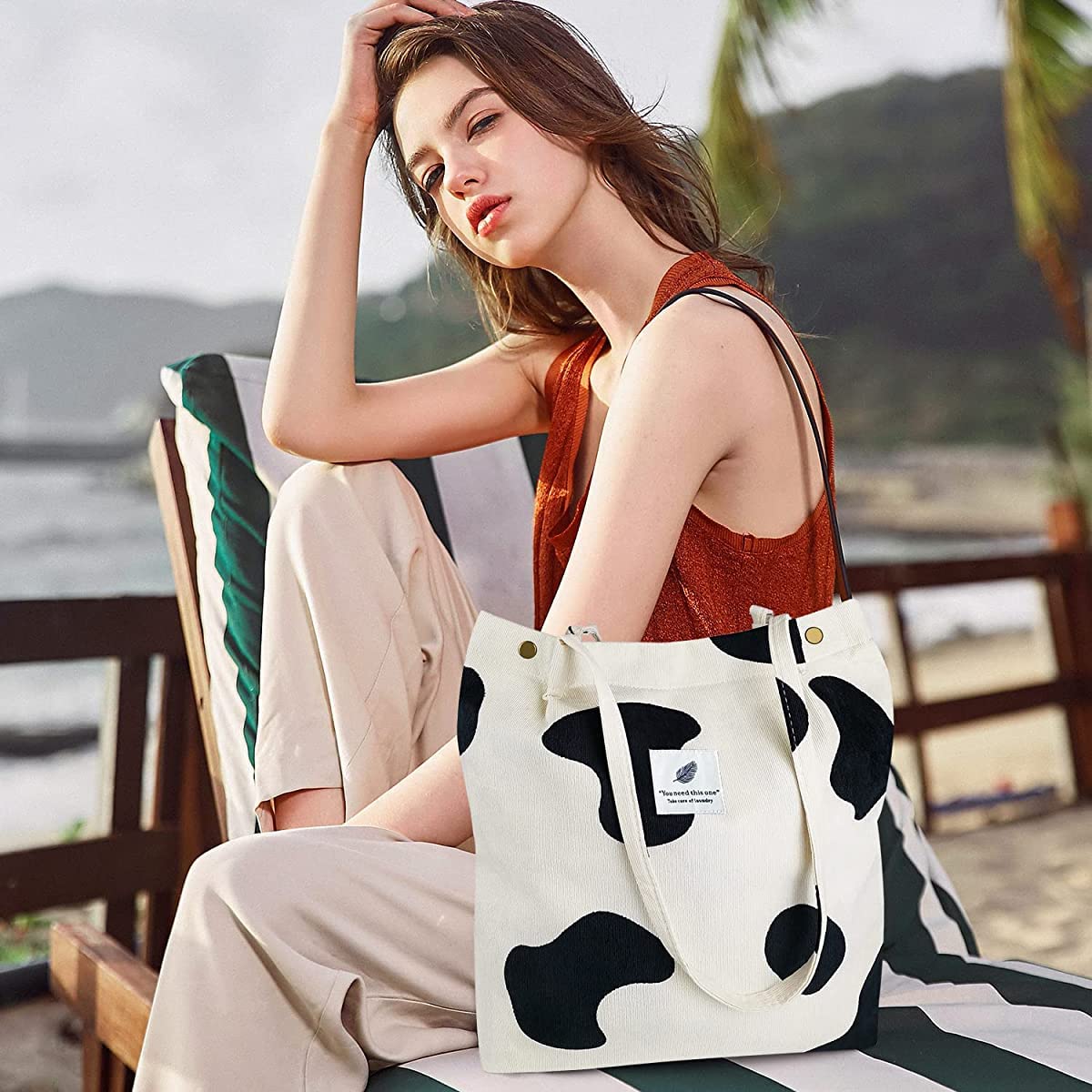 PALAY Tote Bags For Women Bag Corduroy Large Capacity Reusable Shopping Bag Washable Shoulder Bags HandBags for School Work Shopping Travel Daily Use Grocery