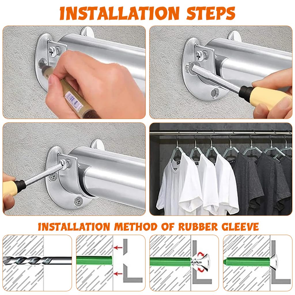 HASTHIP® 2Pcs Wardrobe Hanging Rod Mounts U-Shaped Closet Rod End Supports Wardrobe Brackets Screw Mounted Universal Stainless Steel 1-1/3''Wardrobe Brackets with Screws