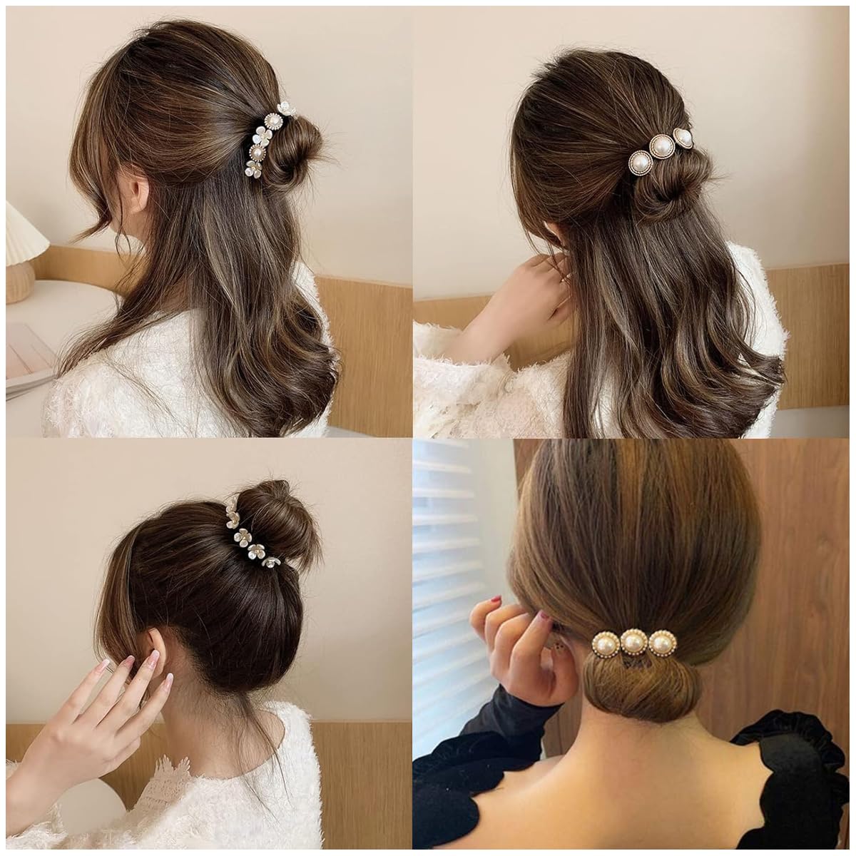 PALAY 4pcs Hair Bun Maker for Hair Flower Pearl Easy Hair Bun Shaper Stylish Rhinestone French Hairstyle Twist Hair Bun Accessories for Women Girls Daily, Party, Wedding