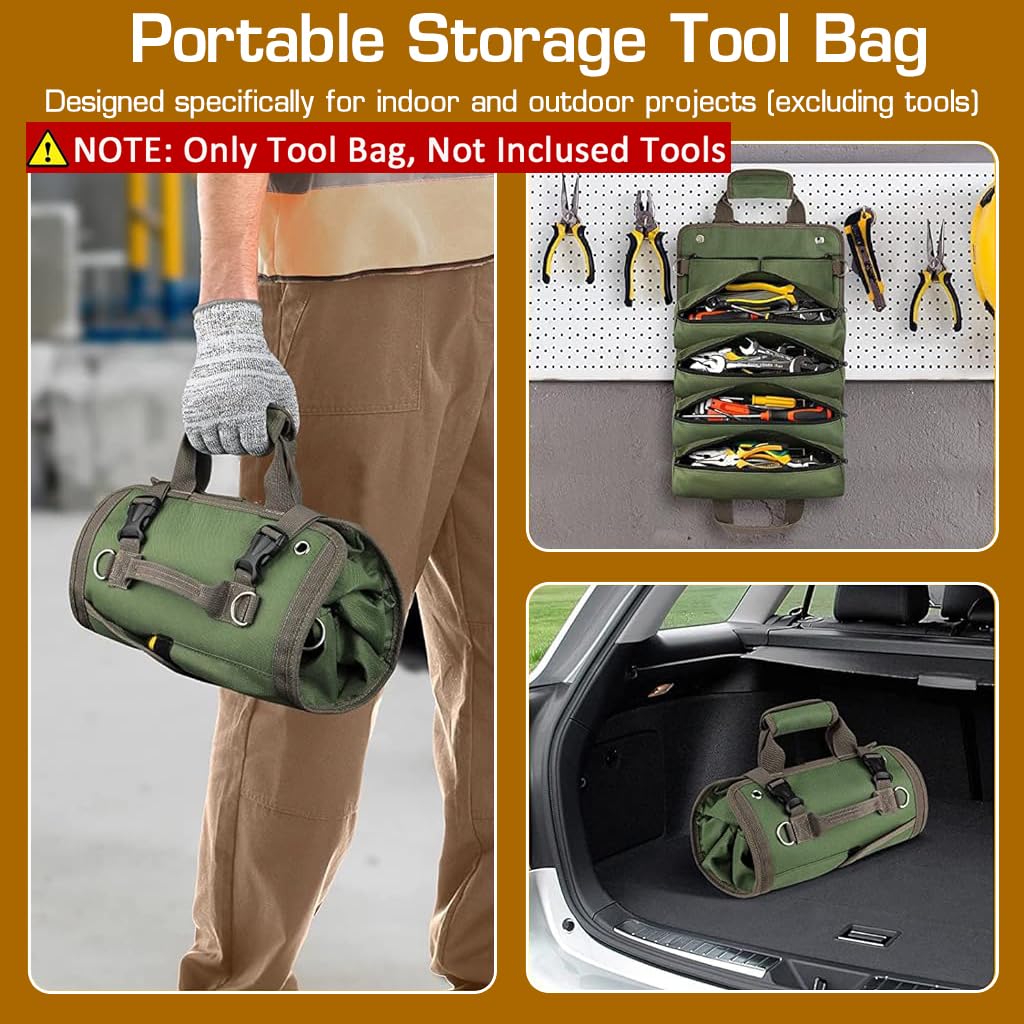Serplex Tool Bag Tools Storage Bag Portable Roll Up Multi Compartment Tools Bag with Detachable Zipper Pouch, Tool Organizer Bag with Handle Tool Bag for Technicians, Mechanics(No Tools)