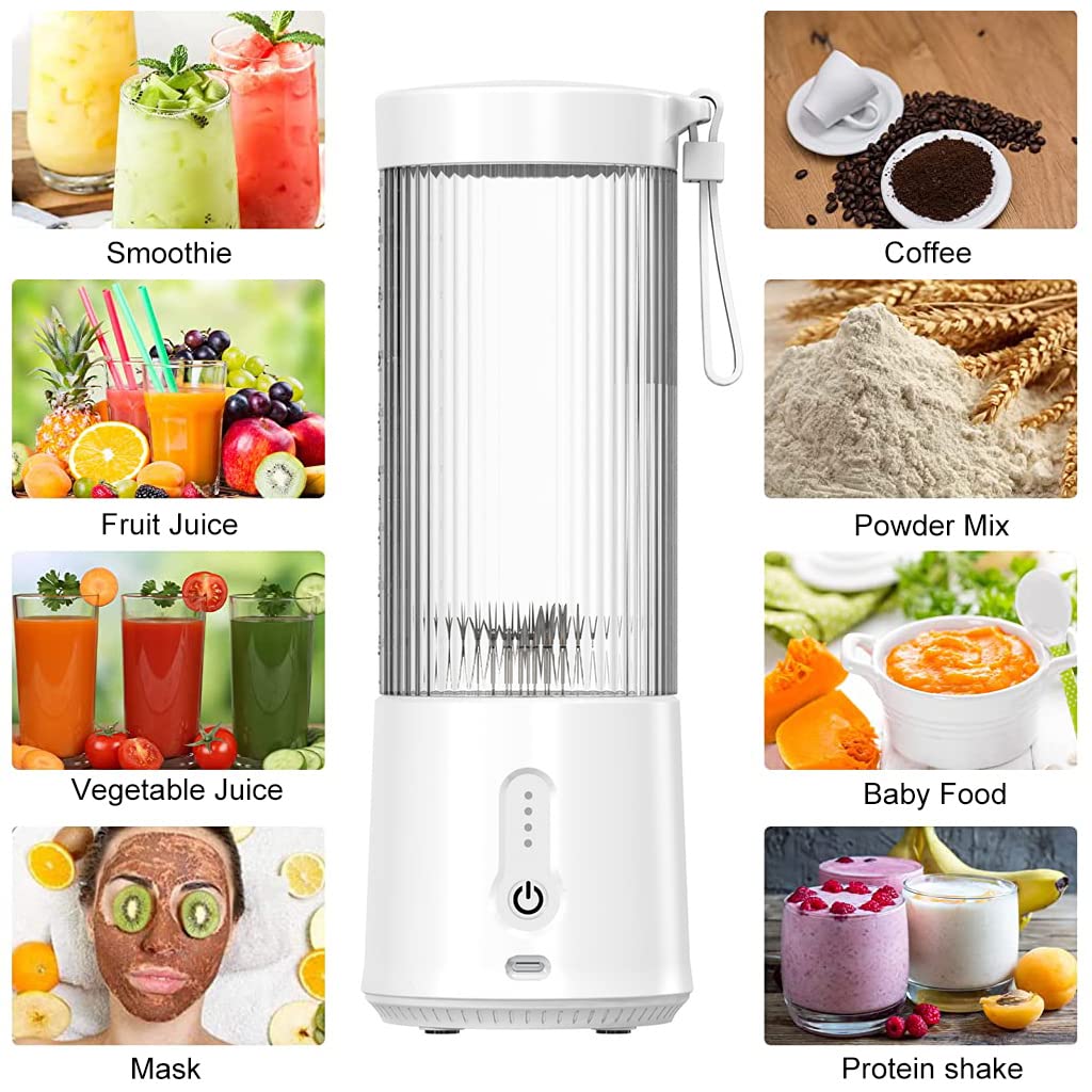 HASTHIP Portable Juicer Blender, 4000mAh USB Rechargeable Electric Juicer for Camp, Picnic and Travel, Fresh Juicer Cup with Stronger Motor, Household Fruit Mixer for Shakes & Juice, 450ML (White)